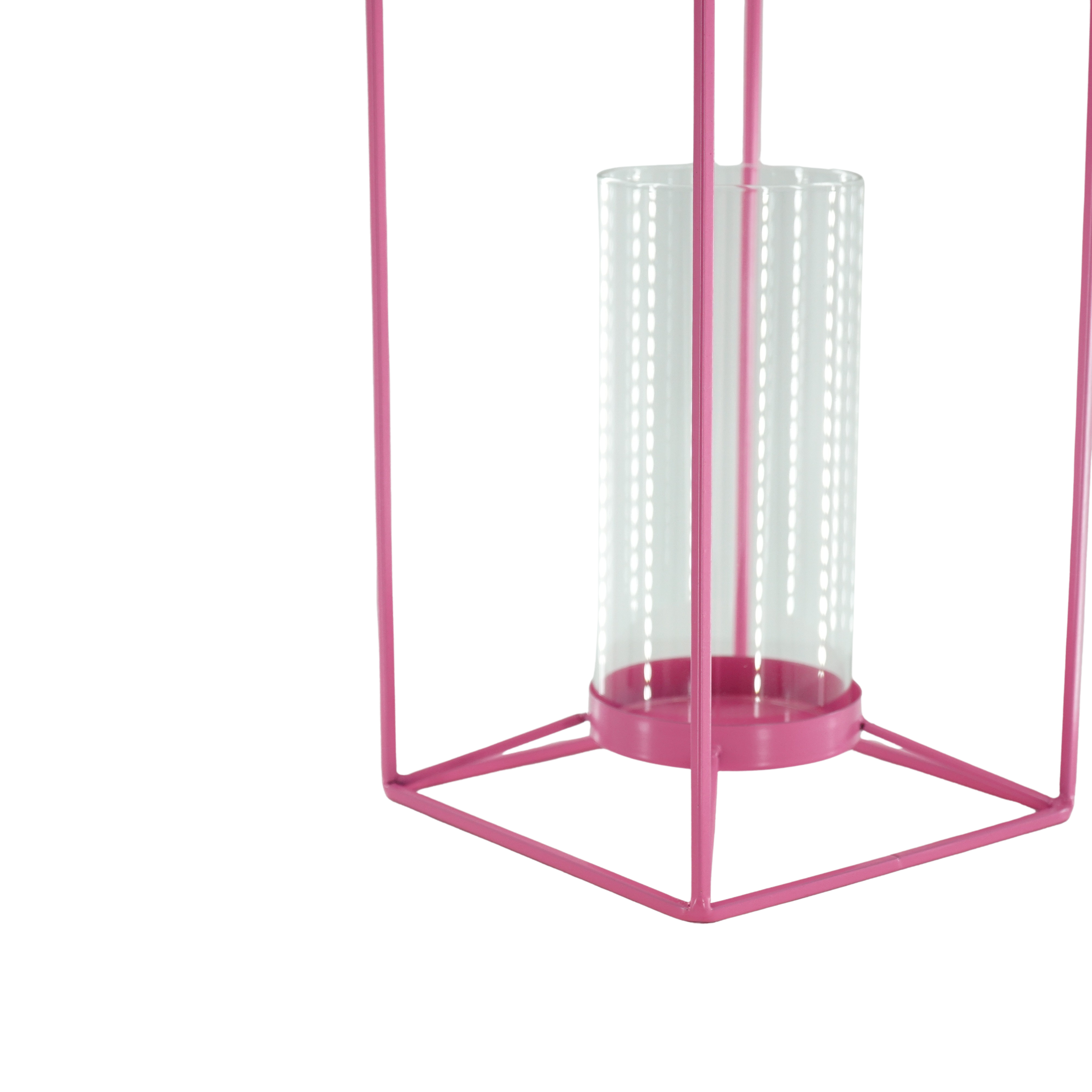 Windlicht - Metaal/Glas - Roze - 12,5x12,5x20cm