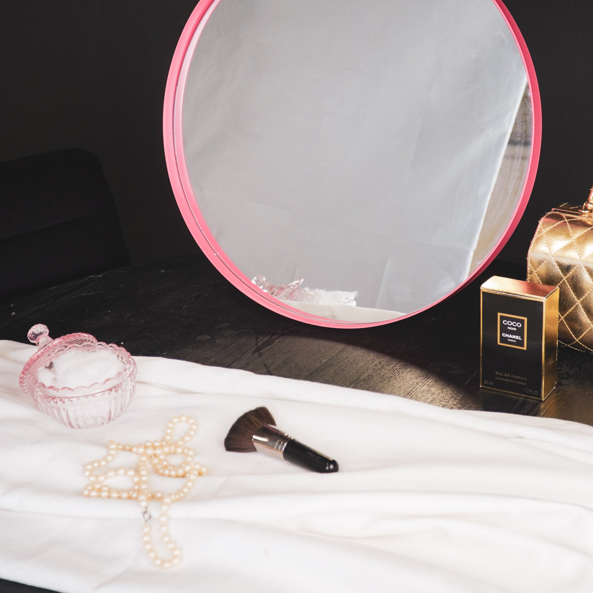 Spiegel - Wand Spiegel Rond - Metaal - Roze - Ø60cm