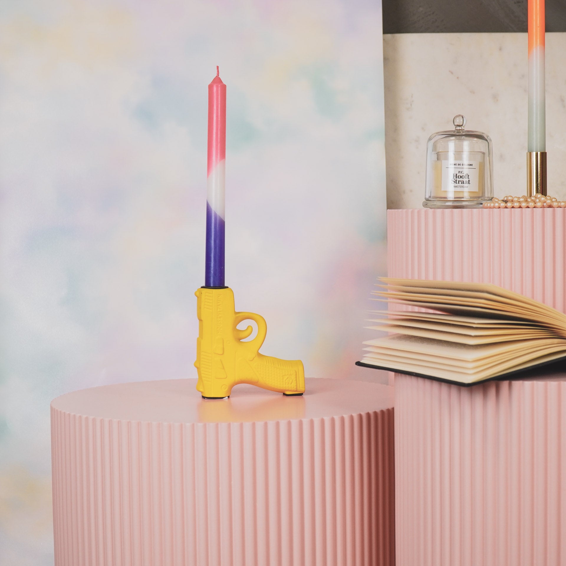 Kaarsen - Dipdye Dinerkaars - Neon Roze/Wit/Paars - S4 - 2,1x25 cm