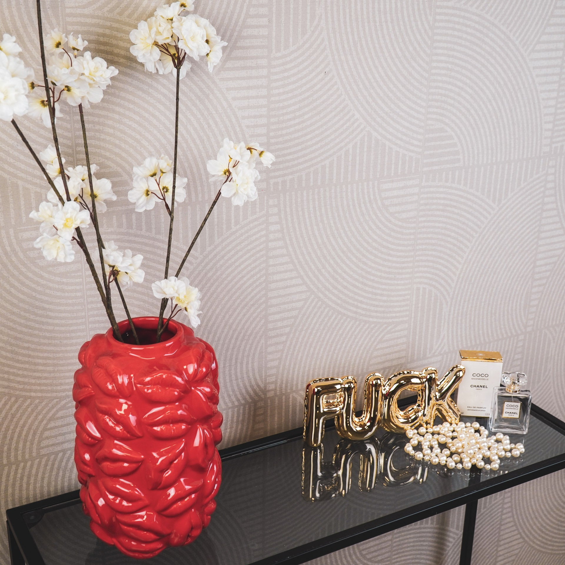 Vaas - Bloemenvaas Lippen - Keramiek - Rood - 17x17x27cm