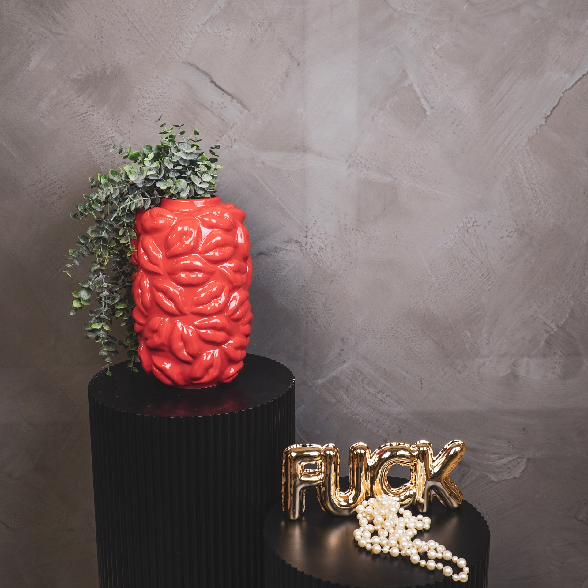 Vaas - Bloemenvaas Lippen - Keramiek - Rood - 17x17x27cm