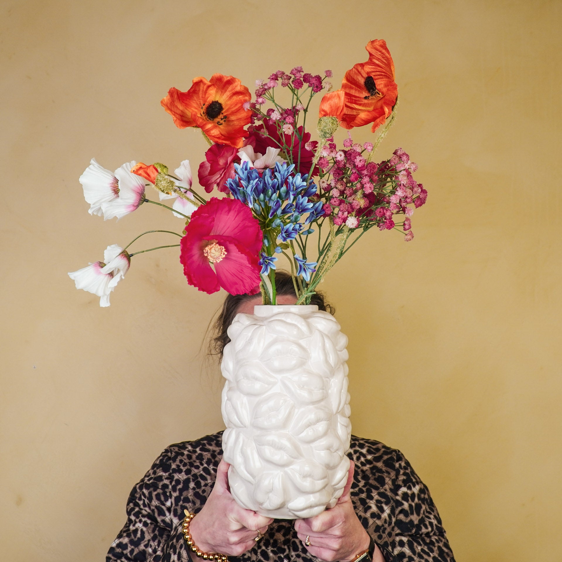 Vaas - Bloemenvaas Lippen - Keramiek - Zand - 17x17x27cm