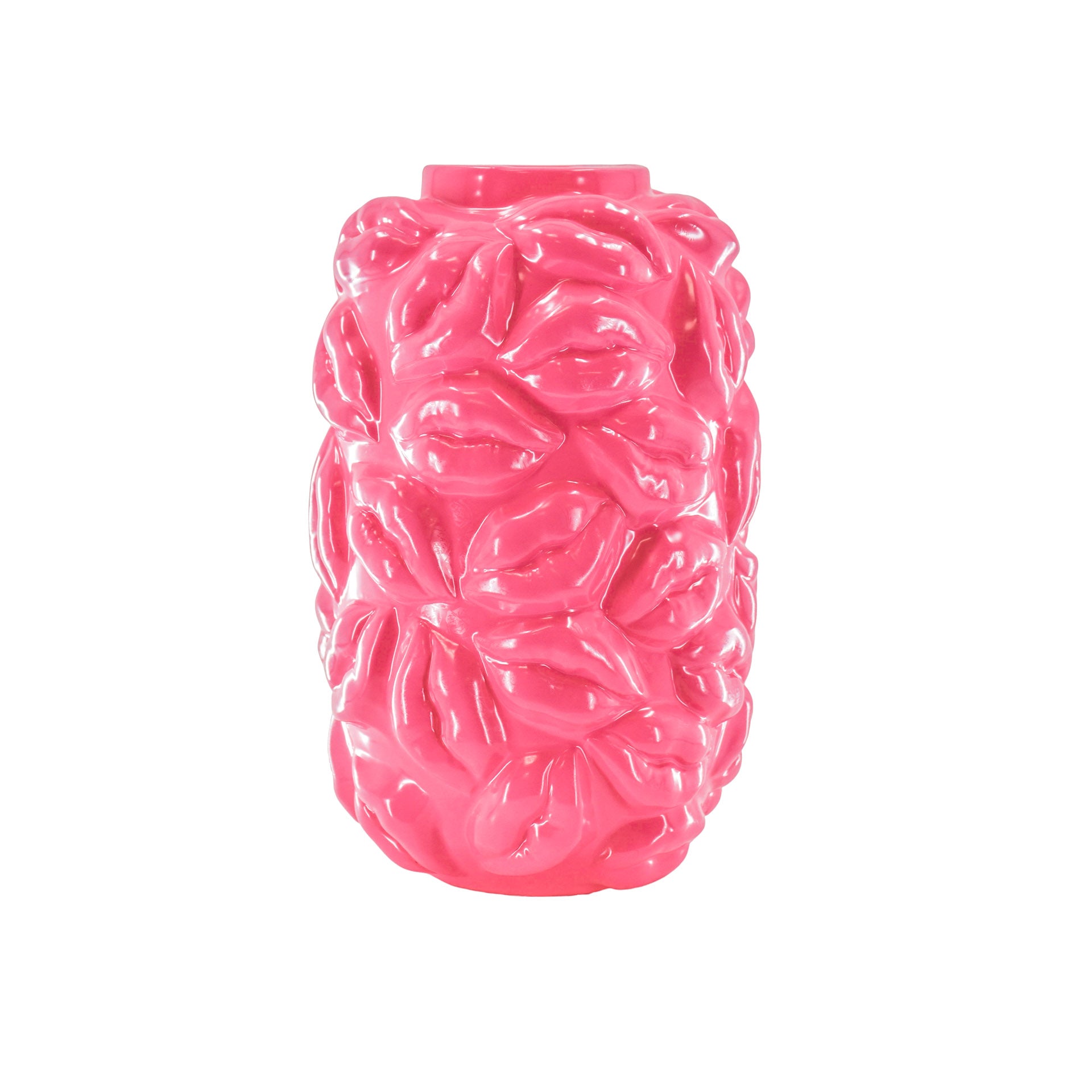 Vaas - Bloemenvaas Lippen - Keramiek - Fluor Roze - 17x17x27cm