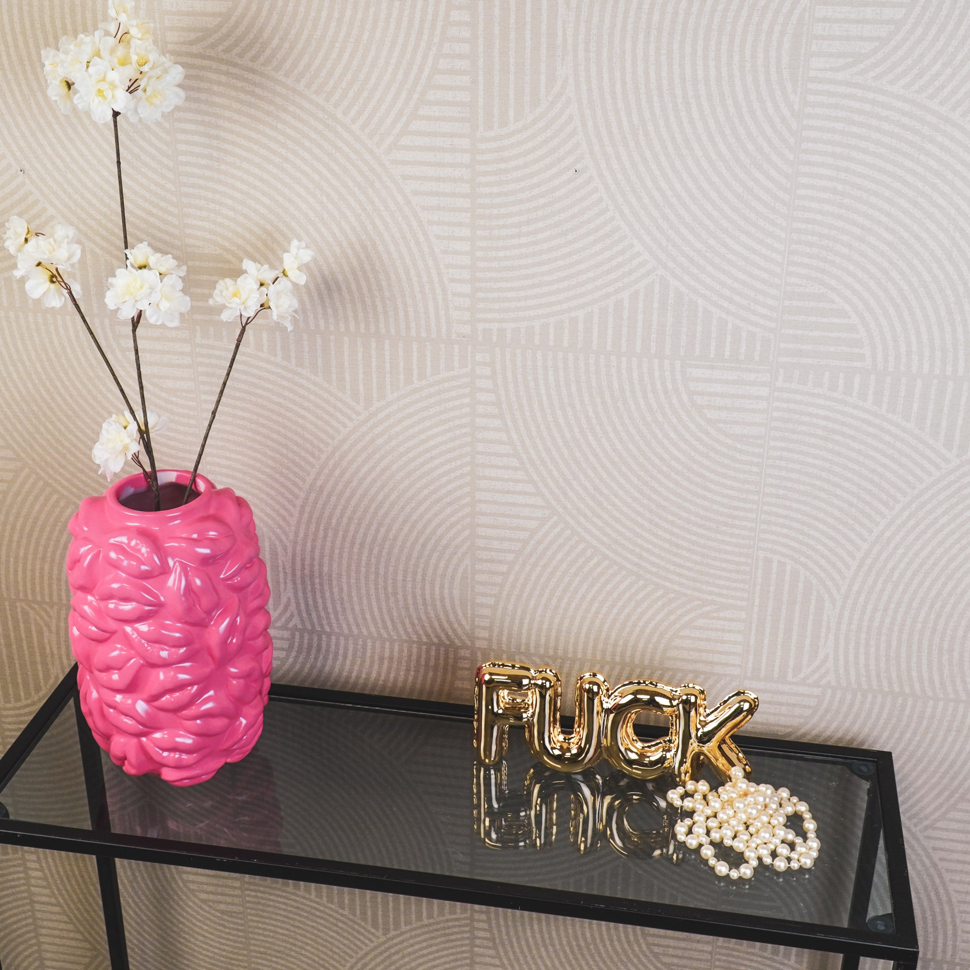 Vaas - Bloemenvaas Lippen - Keramiek - Fluor Roze - 17x17x27cm