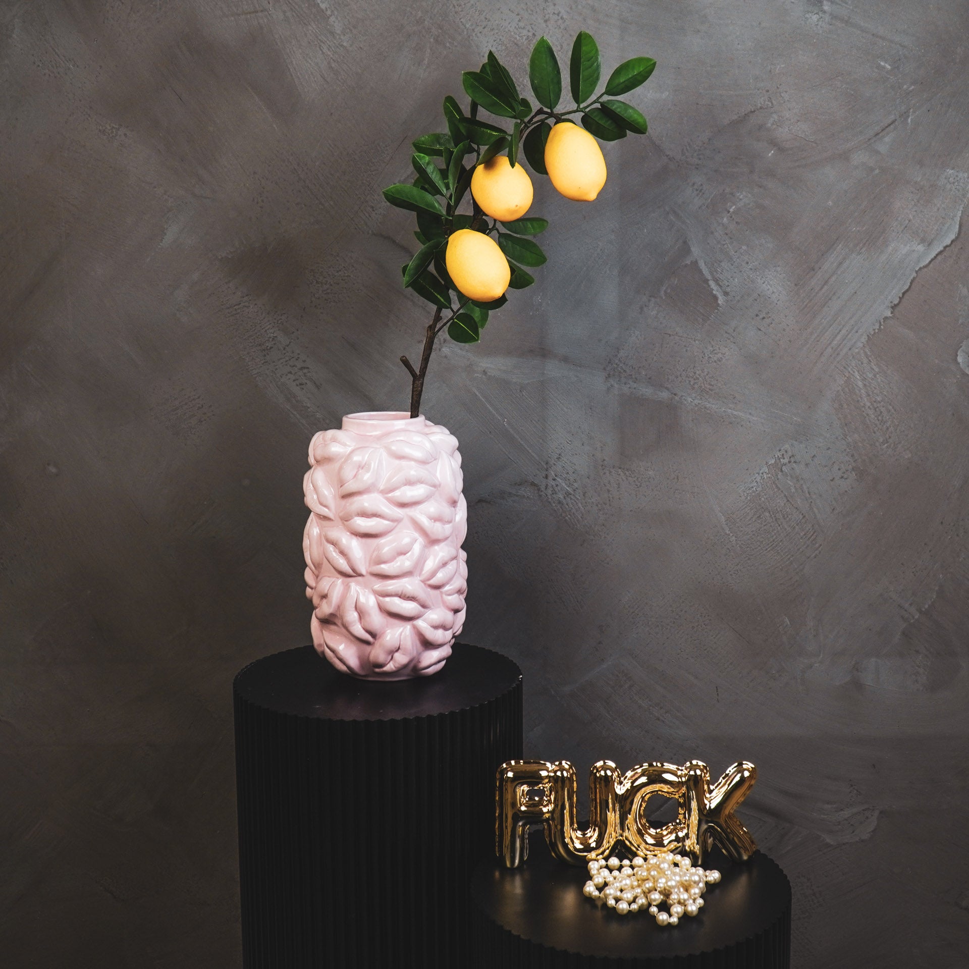 Vaas - Bloemenvaas Lippen- Keramiek - Licht Roze - 17x17x27cm