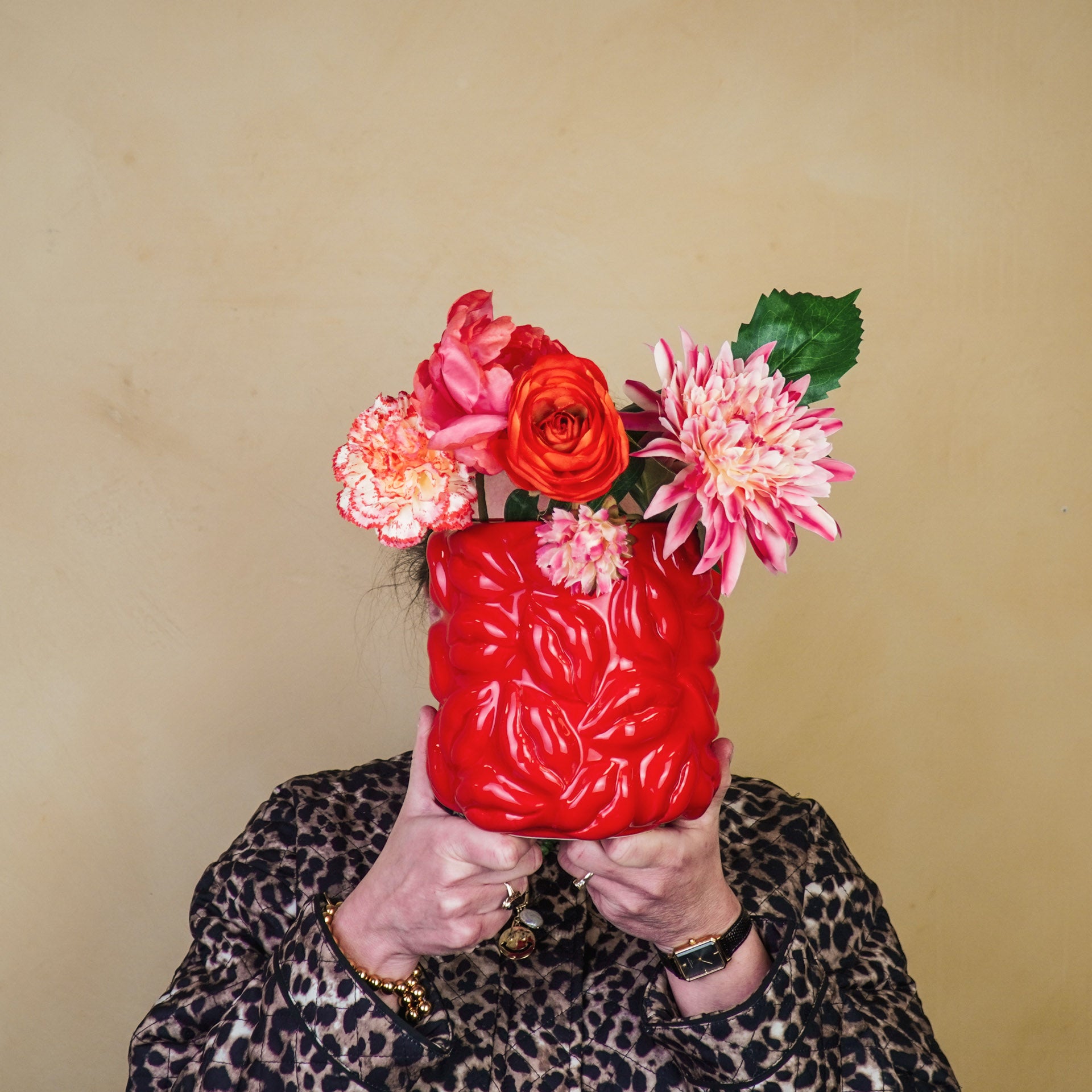 Pot - Planten Pot Lippen - Keramiek - Rood - 17,5x17,5x17,5cm