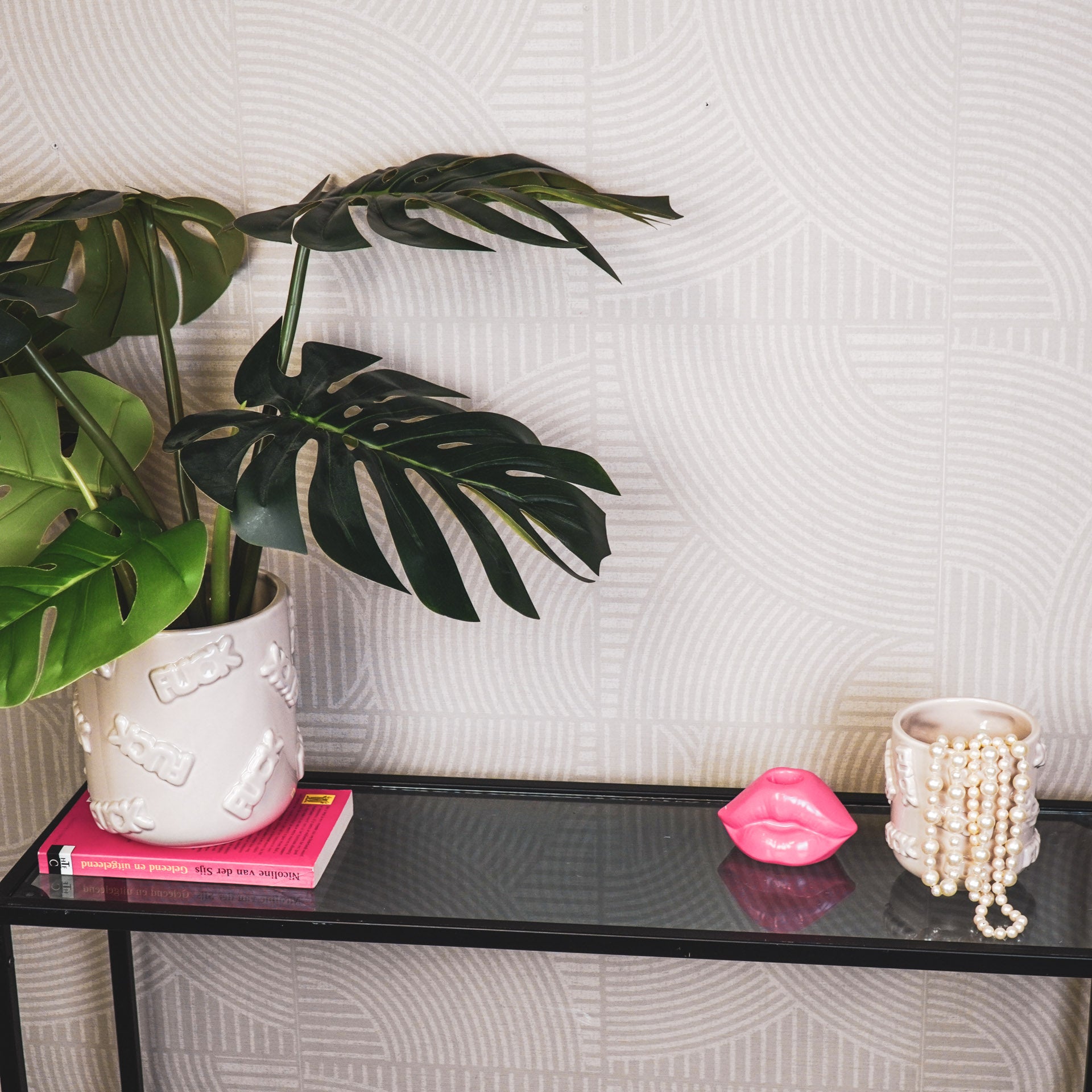 Pot - Planten Pot Lippen- Keramiek - Zand - 17,5x17,5x17,5cm