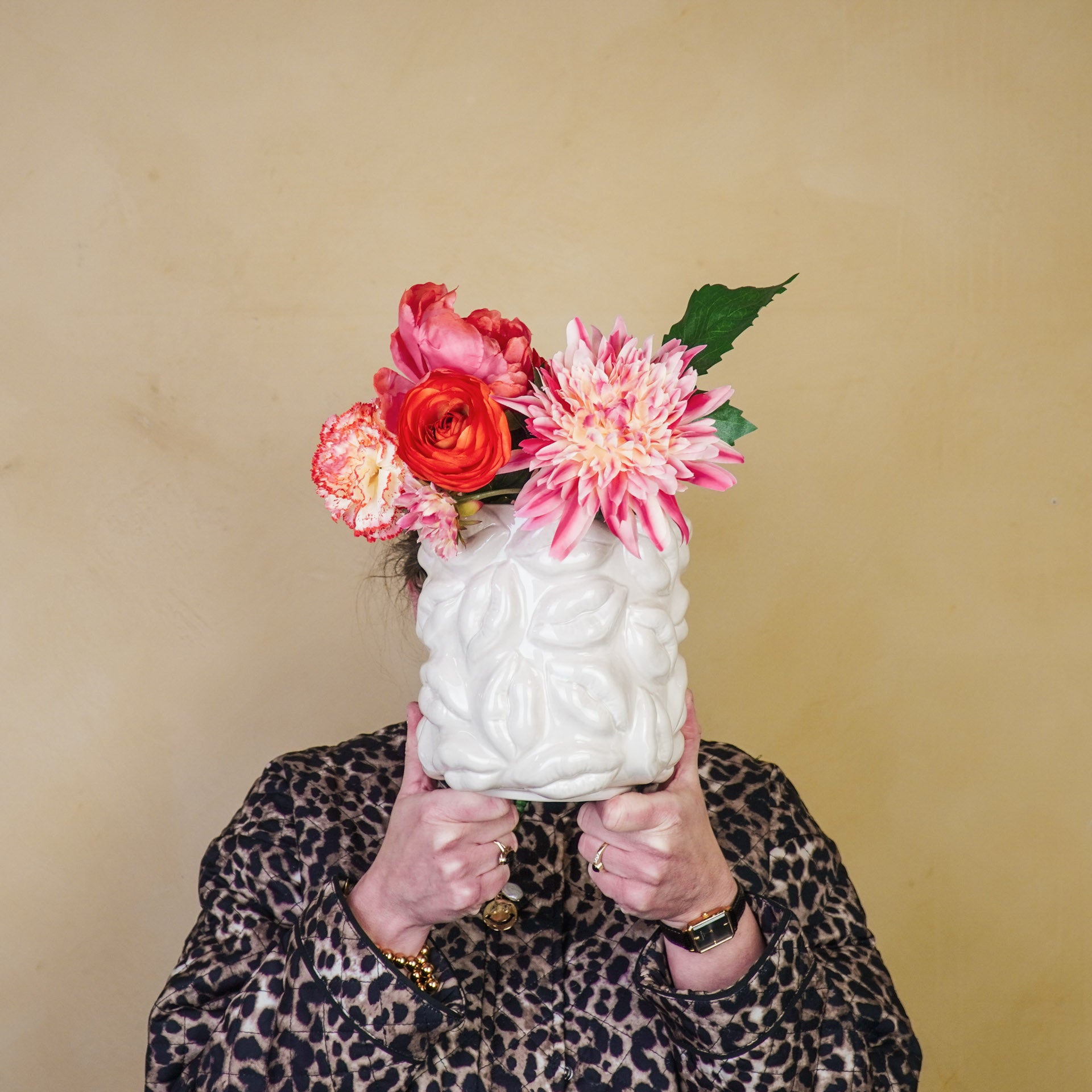 Pot - Planten Pot Lippen- Keramiek - Zand - 17,5x17,5x17,5cm