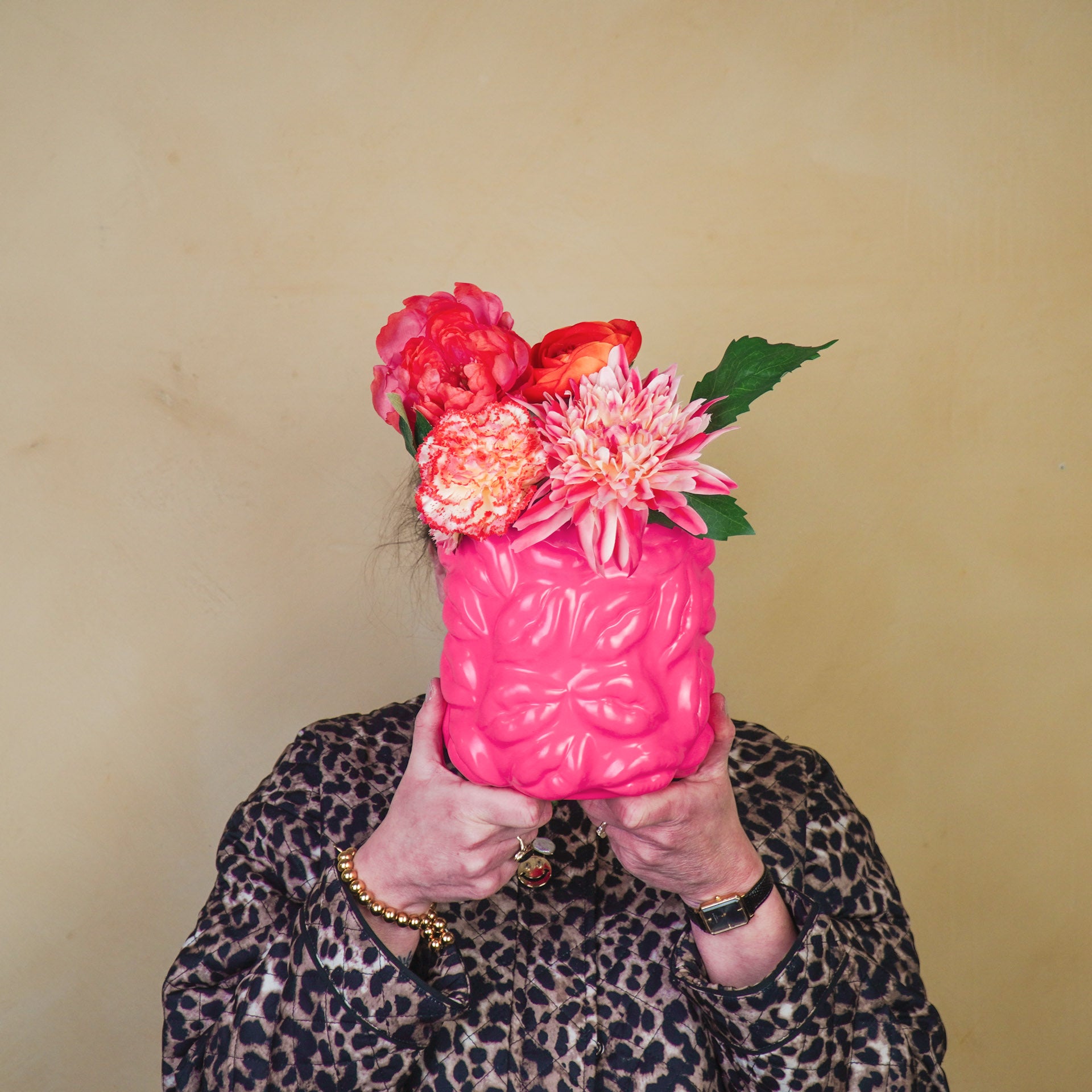 Pot - Planten Pot Lippen - Keramiek - Fluor Roze - 17,5x17,5x17,5cm