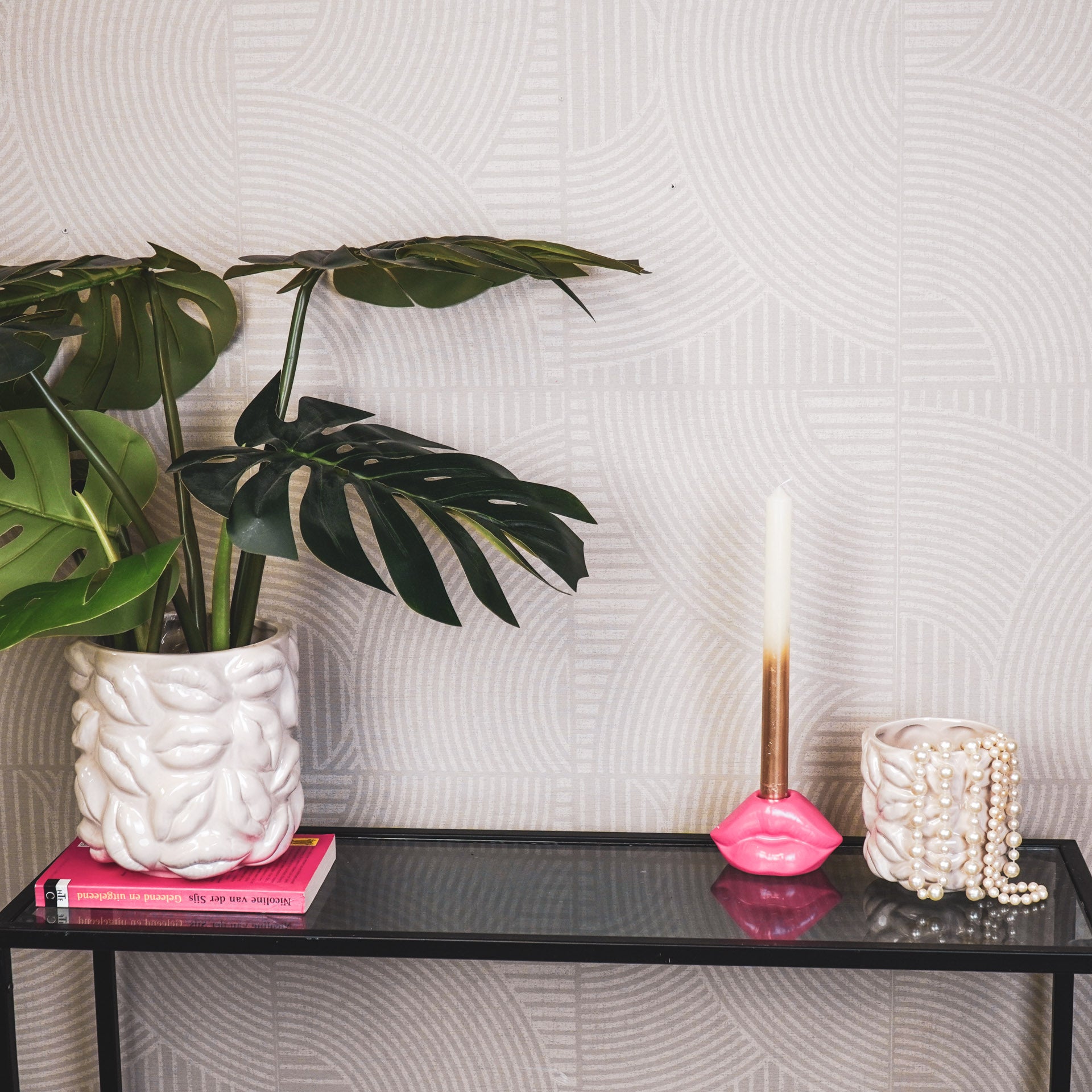 Pot - Planten Pot Lippen- Keramiek - Zand - 11x11x11,5cm