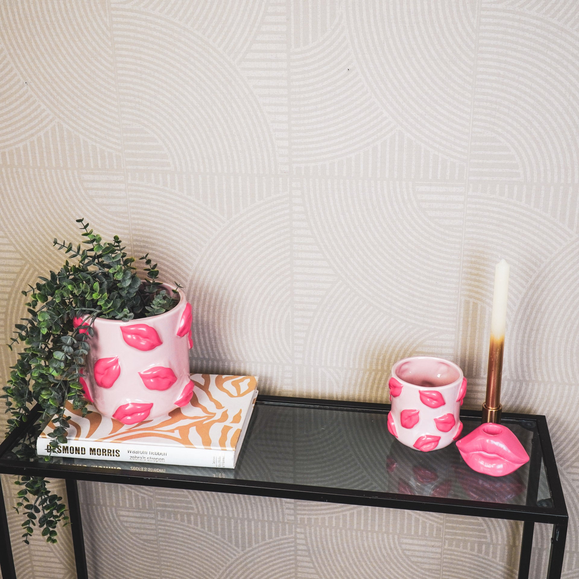 Pot - Planten Pot Lippen - Keramiek - Licht Roze/ Fluor roze - 11x11x11,5cm