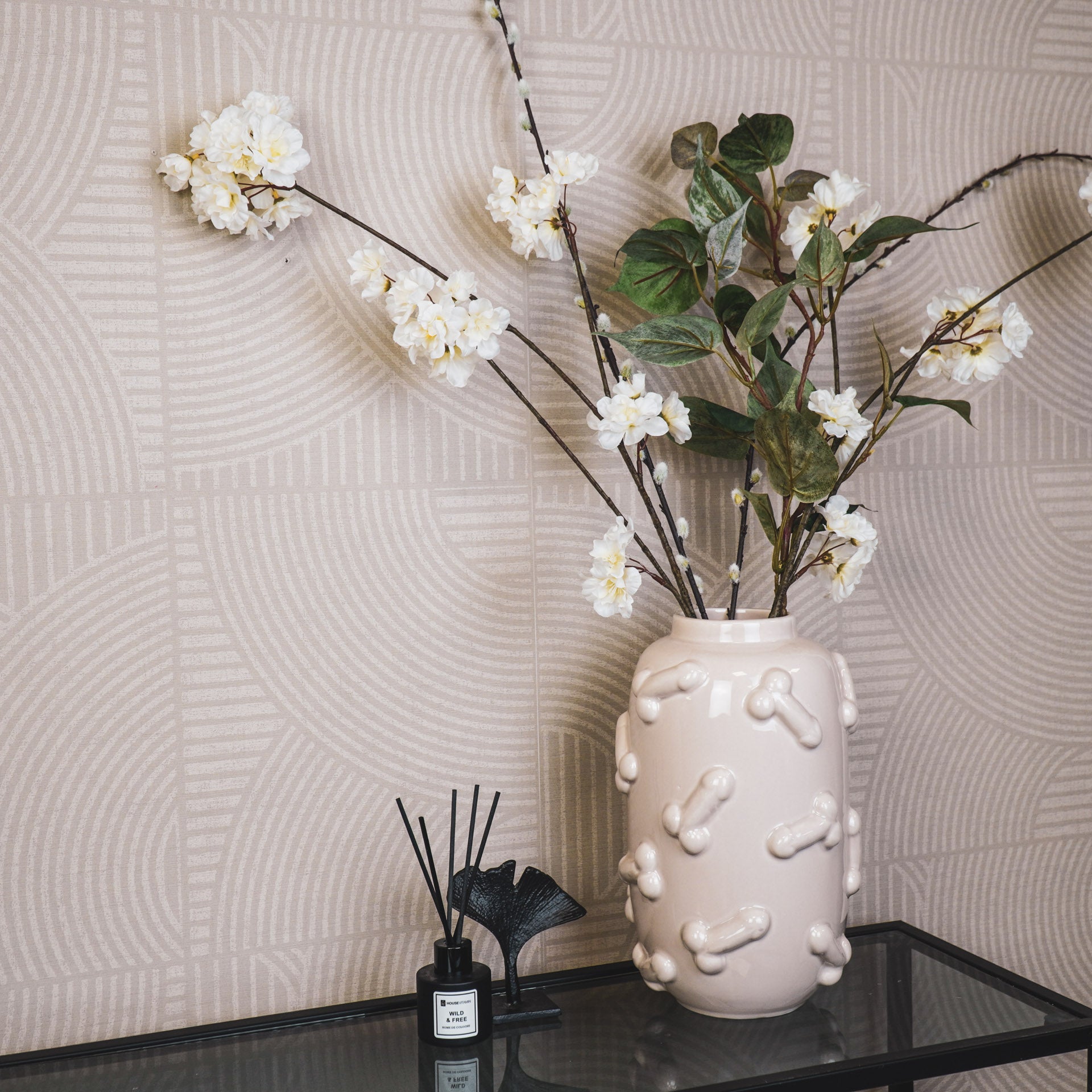 Vaas - Bloemenvaas - Piemels - Keramiek - Zand - 17x17x27cm