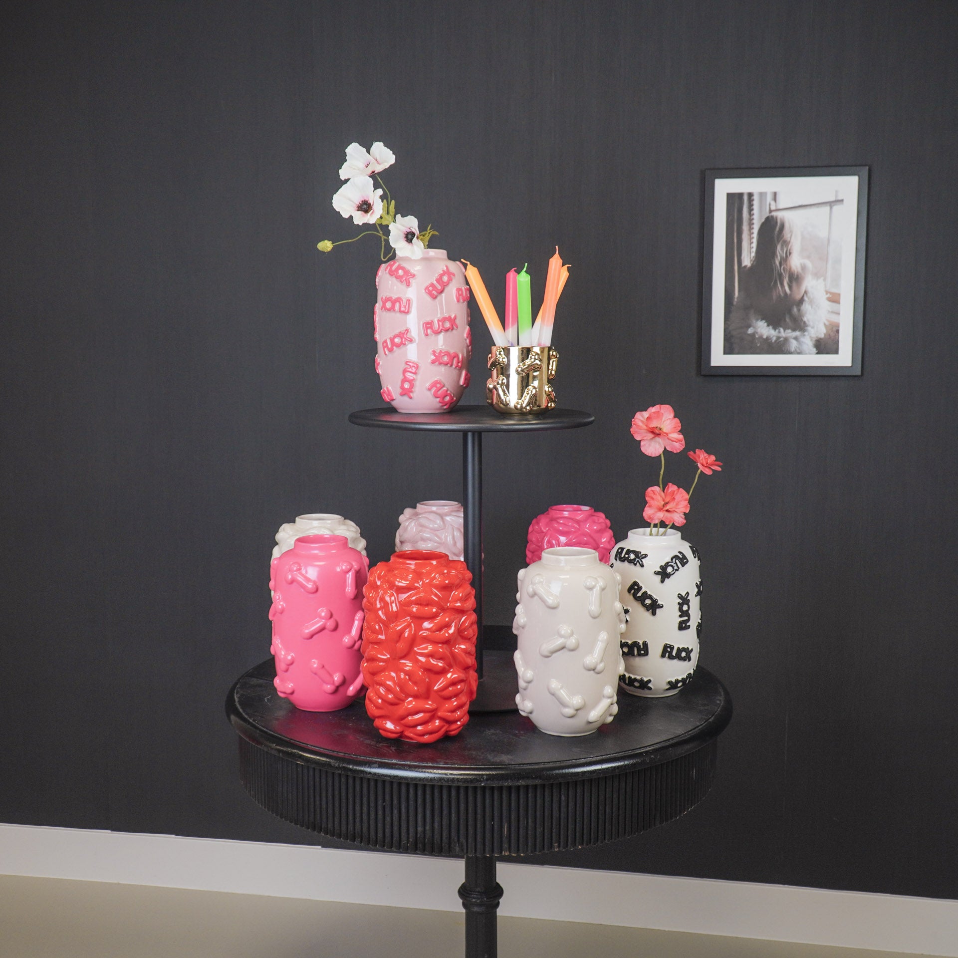 Vaas - Bloemenvaas - Piemels - Keramiek - Zand - 17x17x27cm