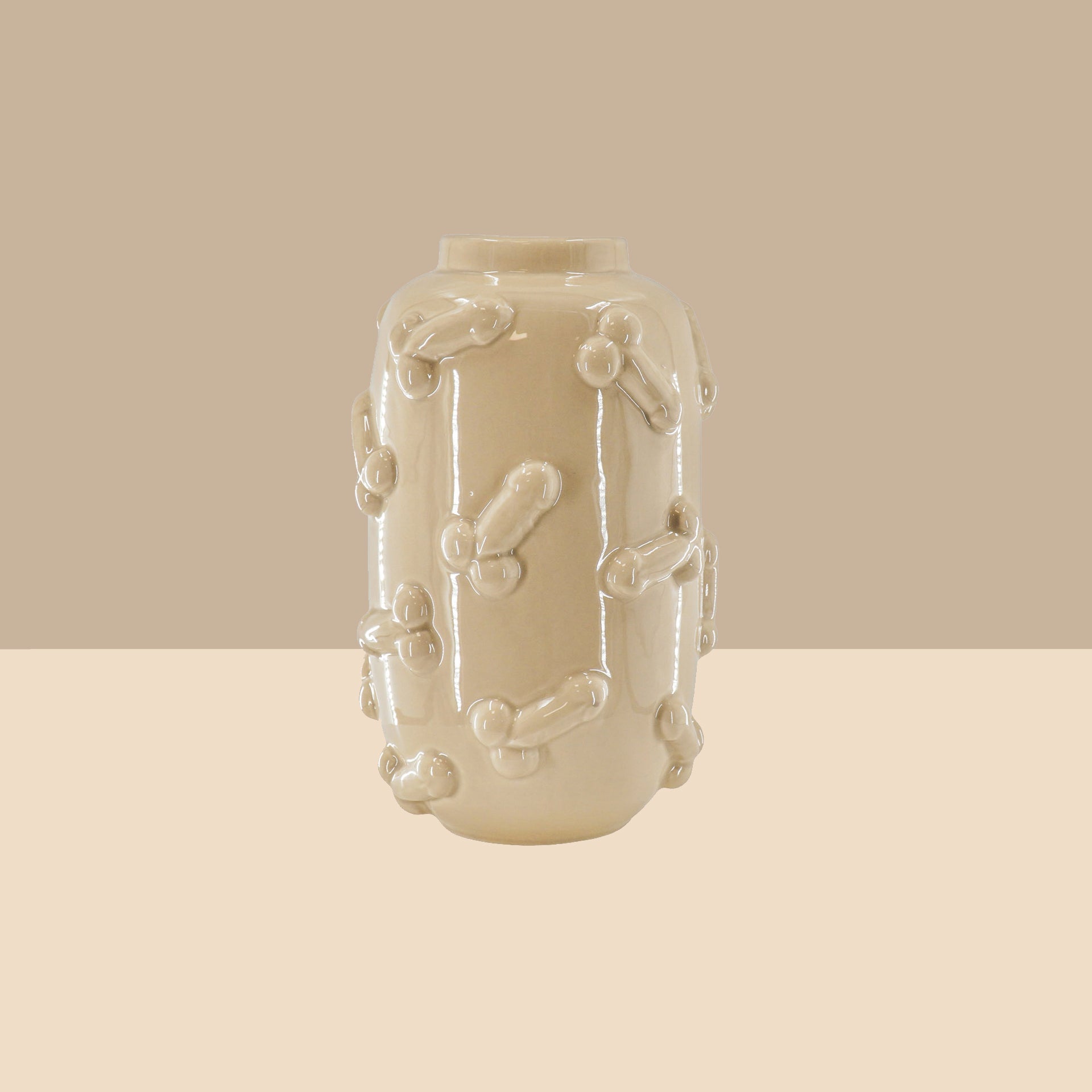 Vaas - Bloemenvaas - Piemels - Keramiek - Zand - 17x17x27cm