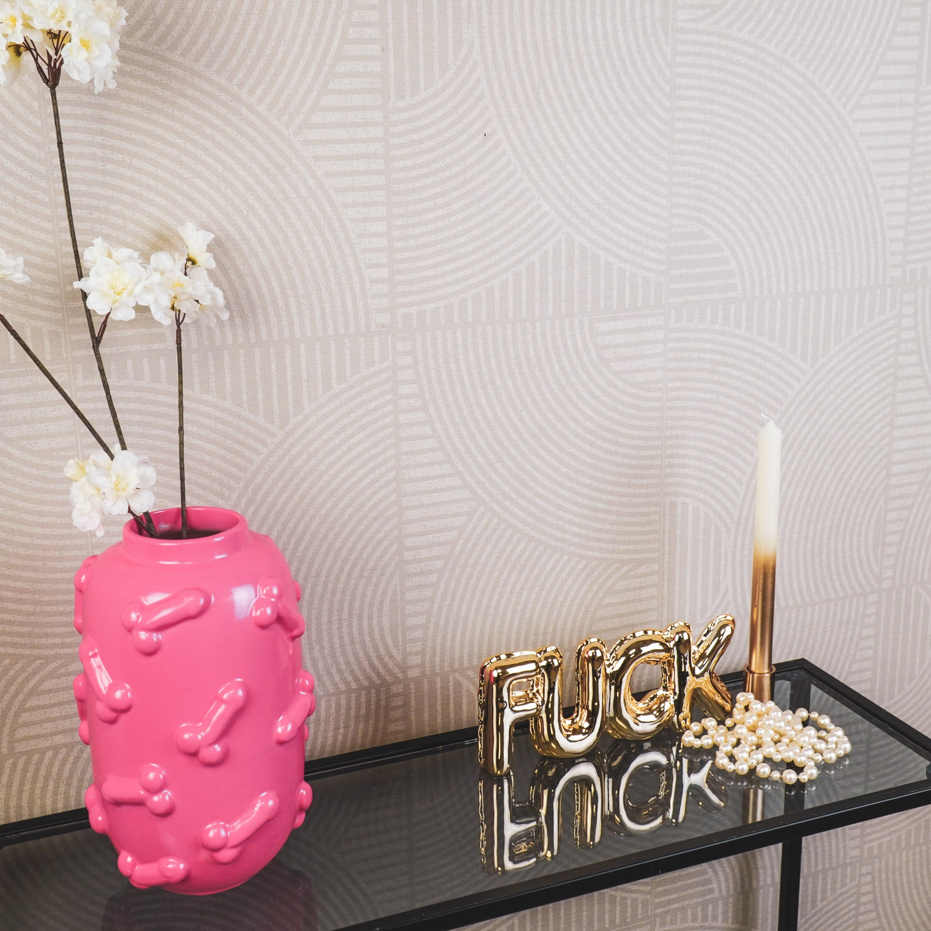 Vaas - Bloemenvaas - Piemels - Keramiek - Fluor Roze - 17x17x27cm