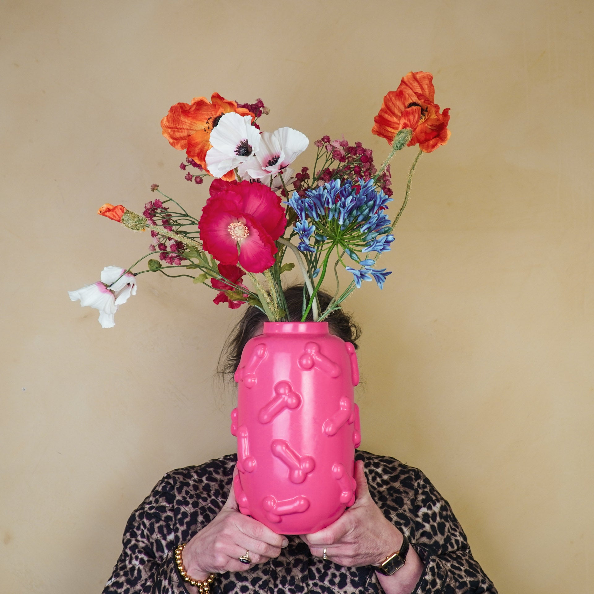 Vaas - Bloemenvaas - Piemels - Keramiek - Fluor Roze - 17x17x27cm