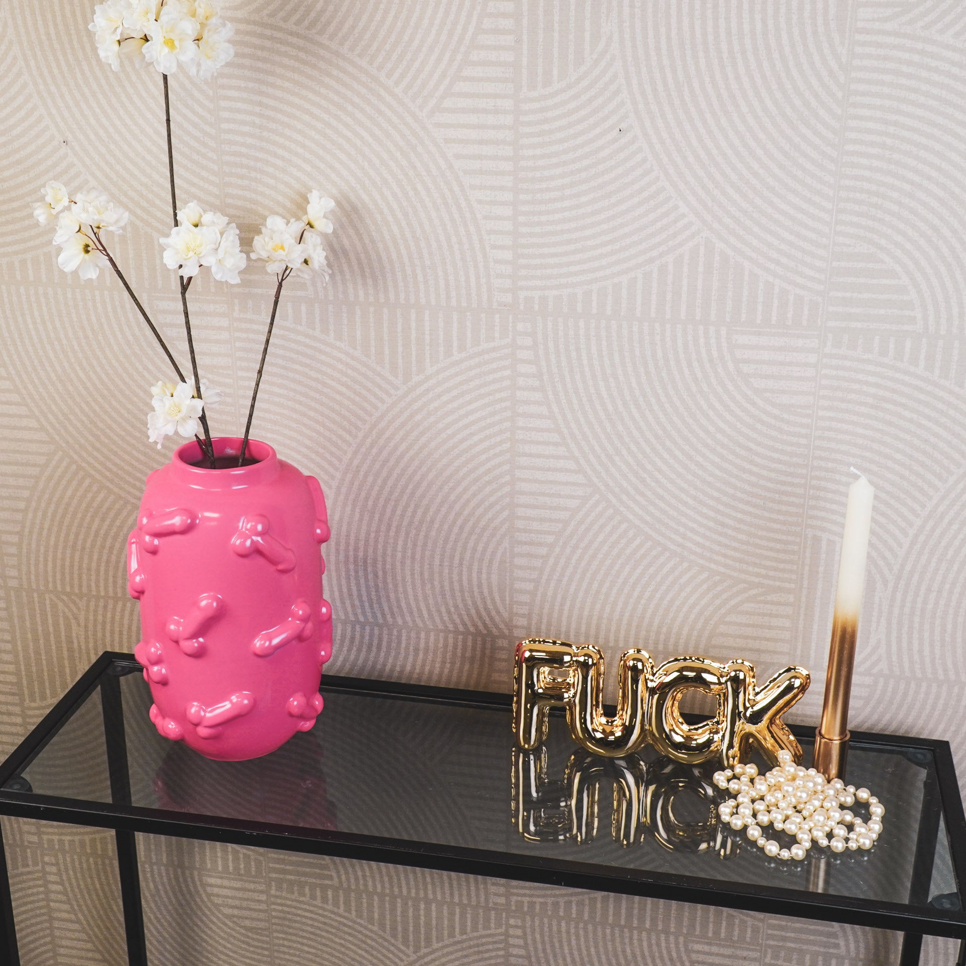 Vaas - Bloemenvaas - Piemels - Keramiek - Fluor Roze - 17x17x27cm