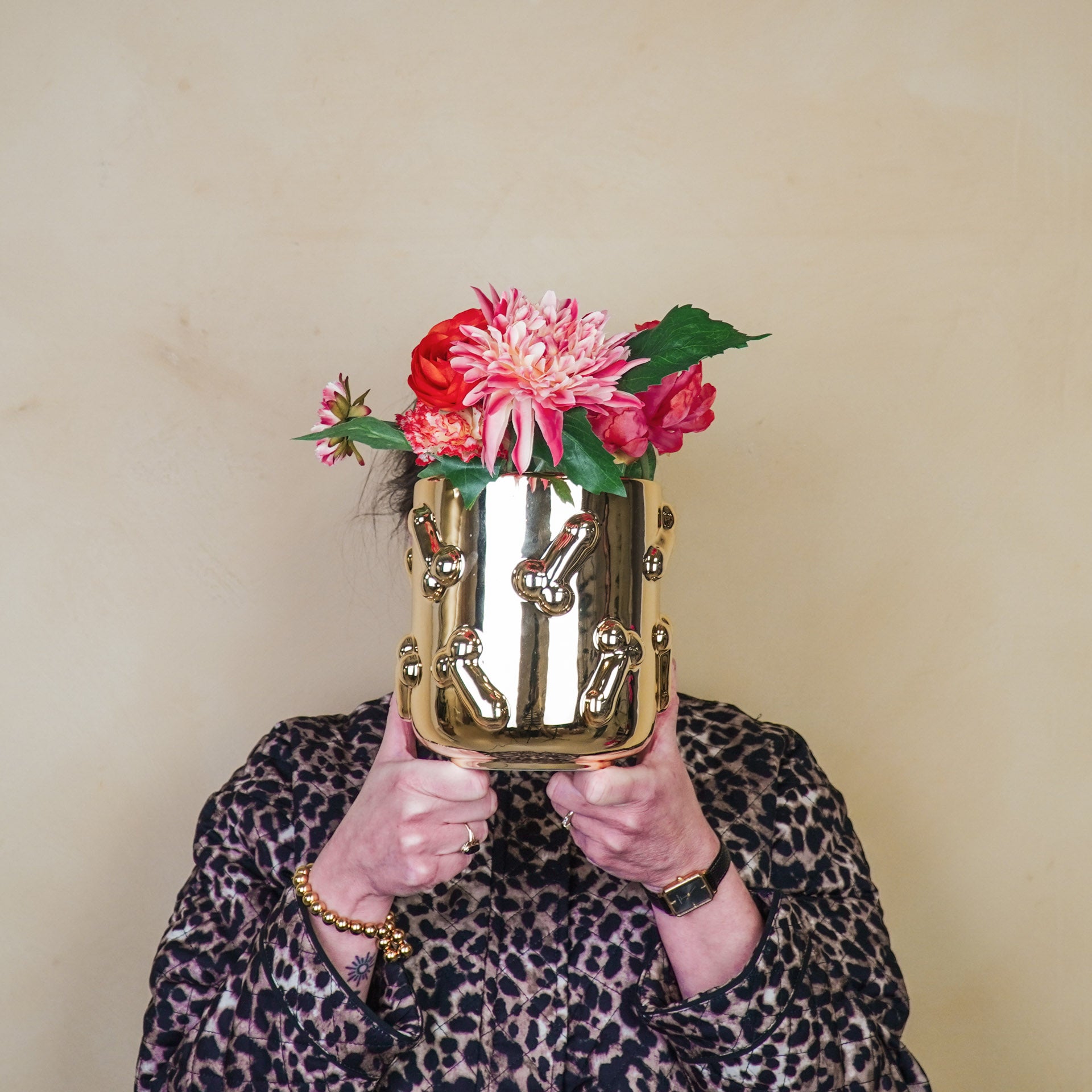 Pot - Planten Pot - Piemels - Keramiek - Goud - 17,5x17,5x17,5cm