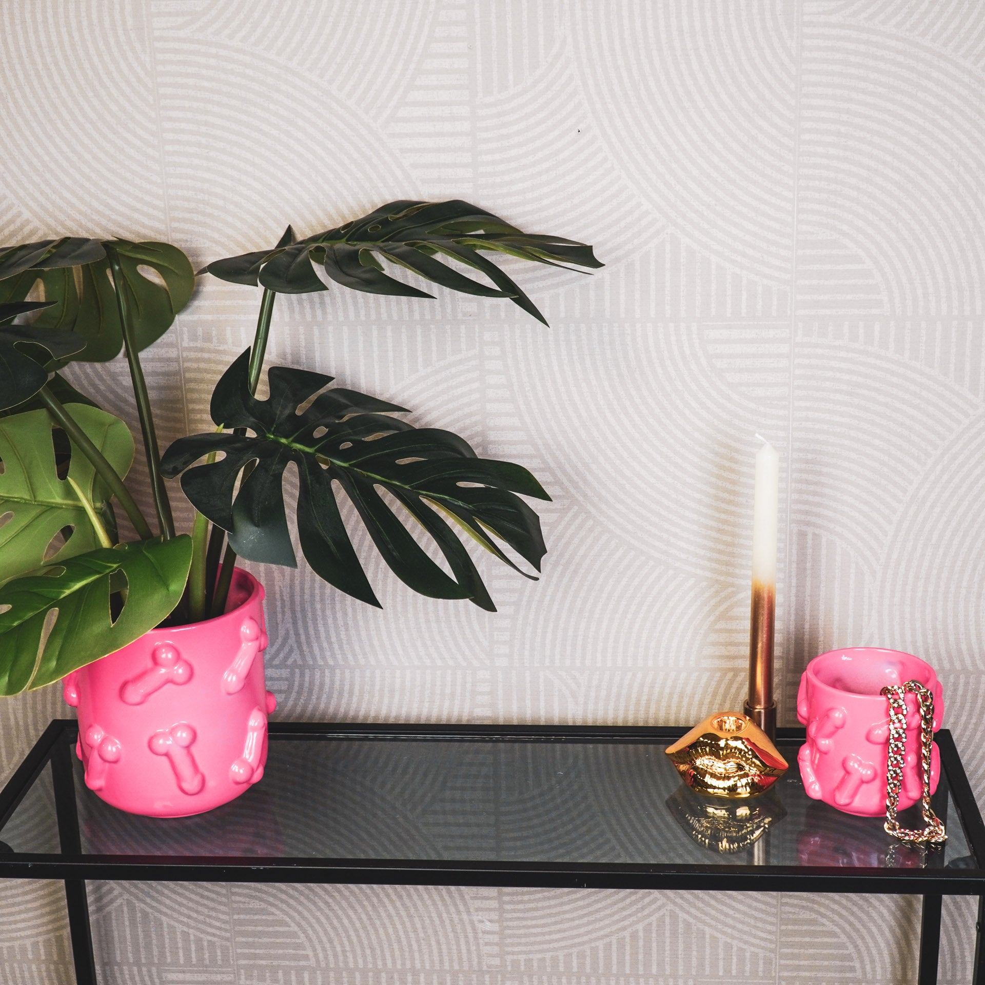 Pot - Planten Pot- Piemels - Keramiek - Fluor Roze  - 17,5x17,5x17,5cm