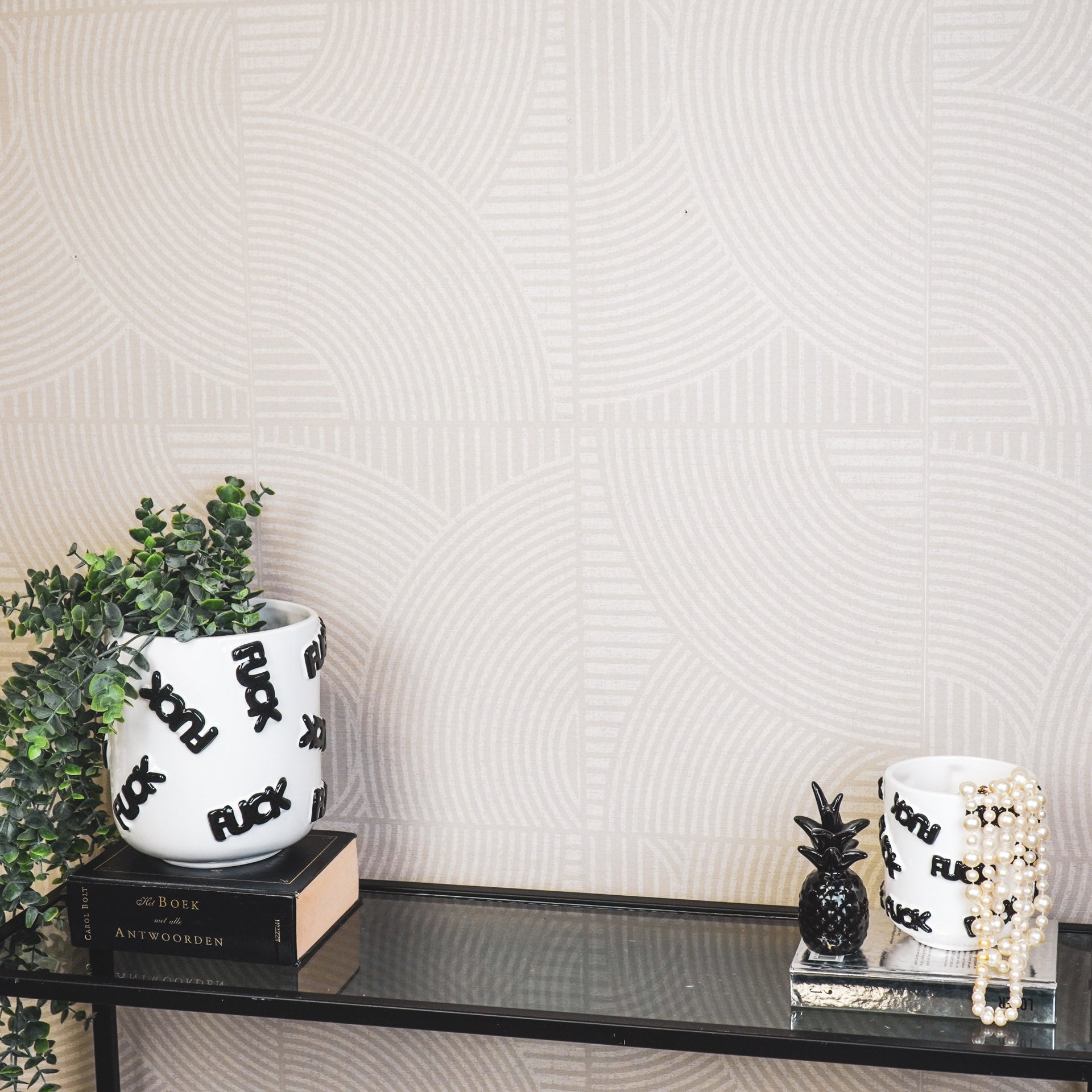 Pot - Planten Pot 'FUCK' - Keramiek - Zwart/Wit - 17,5x17,5x17,5cm