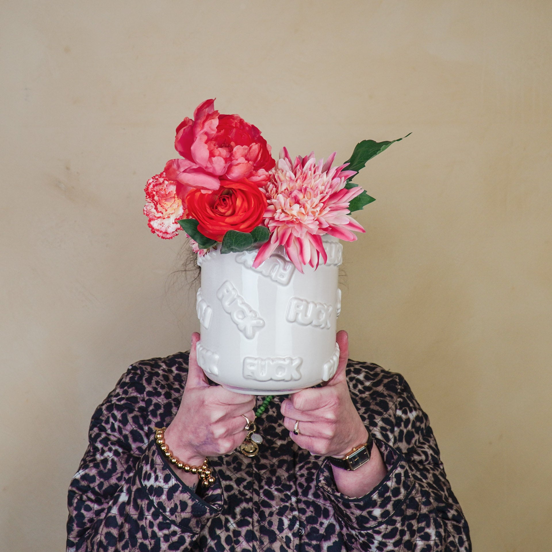 Pot - Planten Pot 'FUCK' - Keramiek - Zand -17,5x17,5x17,5cm