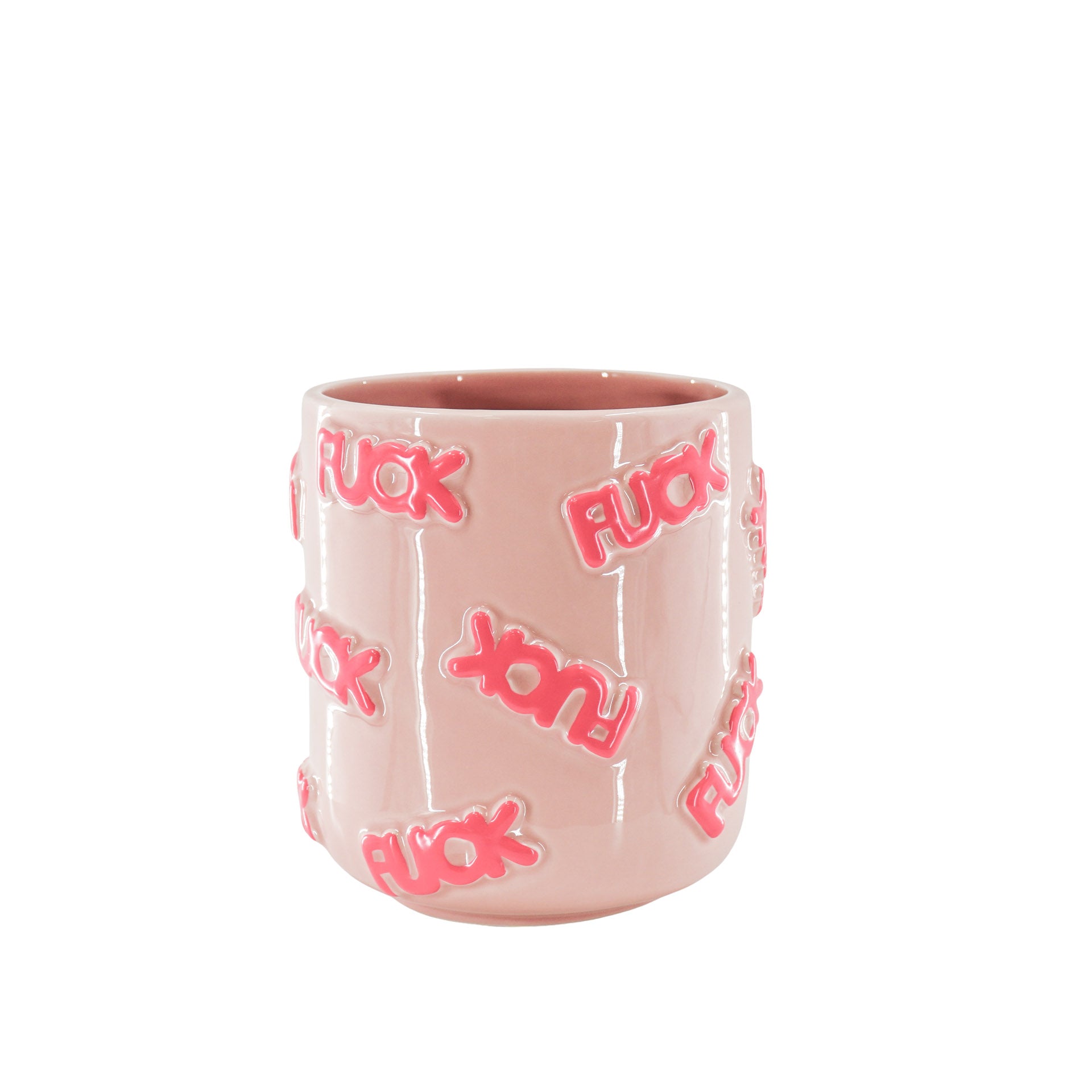 Pot - Planten Pot 'FUCK' - Keramiek - Licht Roze/ Fluor Roze - 17,5x17,5x17,5cm