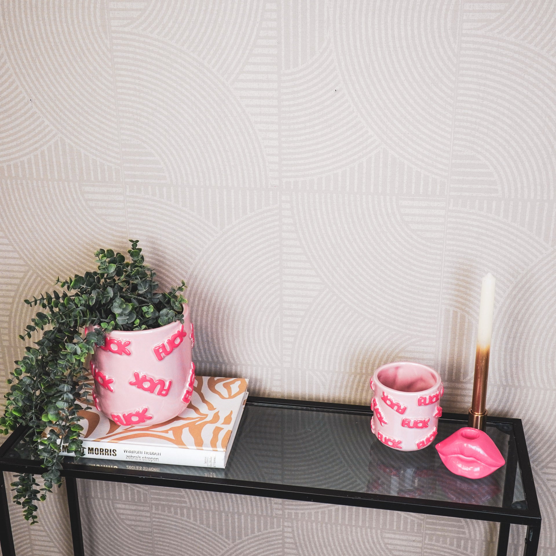 Pot - Planten Pot 'FUCK' - Keramiek - Licht Roze/ Fluor Roze - 17,5x17,5x17,5cm