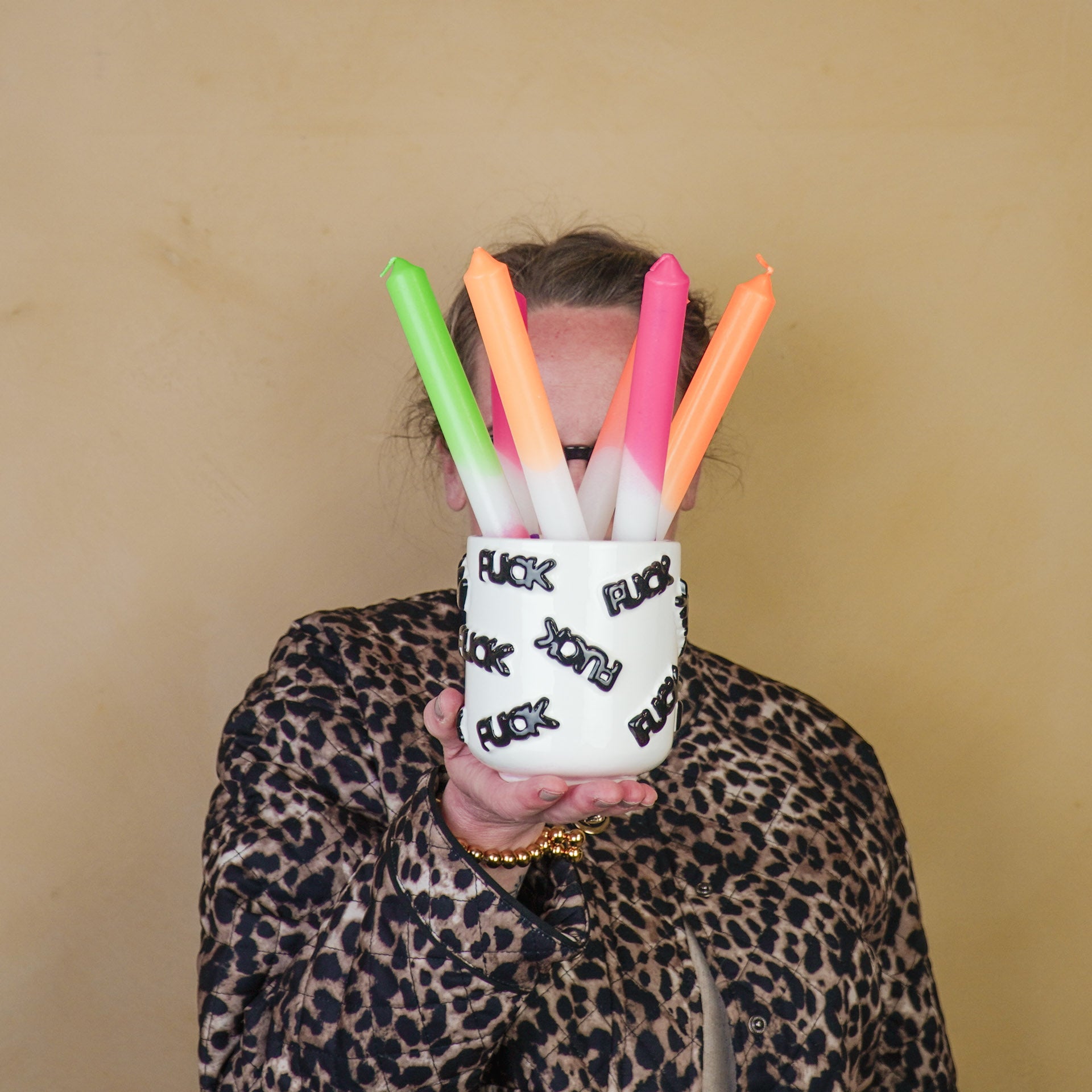 Pot - Planten Pot 'FUCK' - Keramiek - Zwart/Wit - 11x11x11,5cm