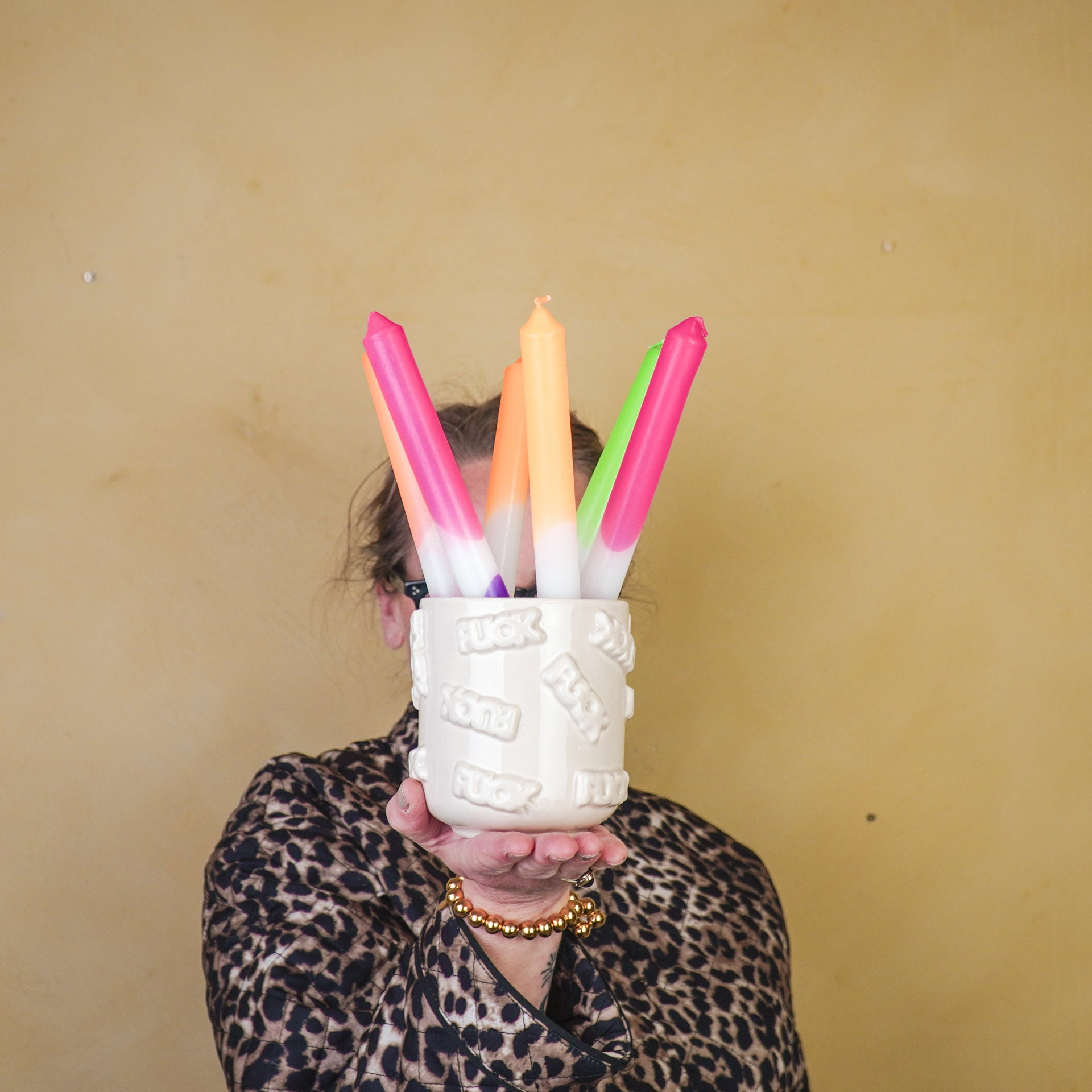 Pot - Planten Pot 'FUCK' - Keramiek - Zand - 11x11x11,5cm