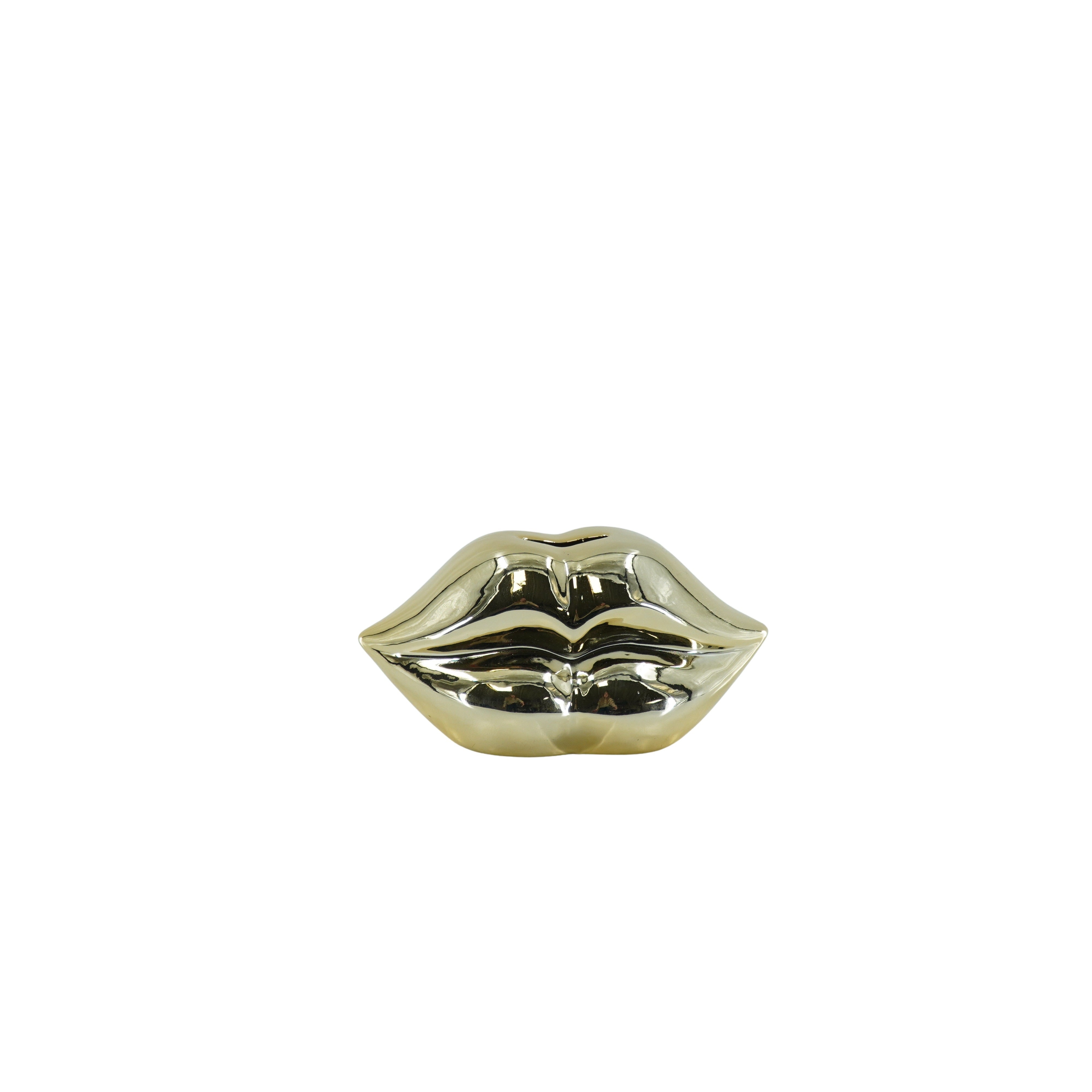 Ornament- Spaarpot Lippen - Keramiek- Goud-15x8x8cm