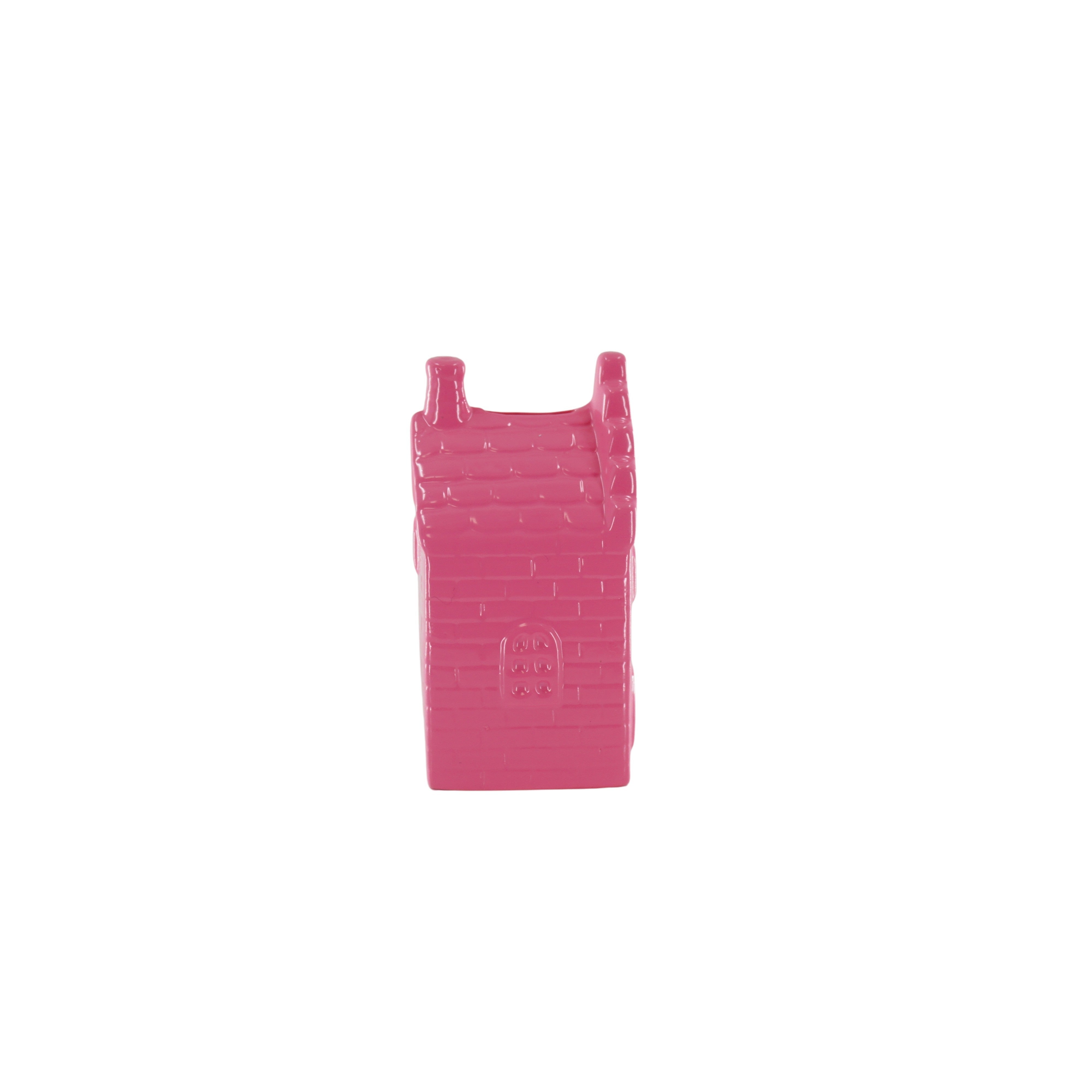 Ornament- Spaarpot Huis - Keramiek-Fluor Roze- 7x7x13cm