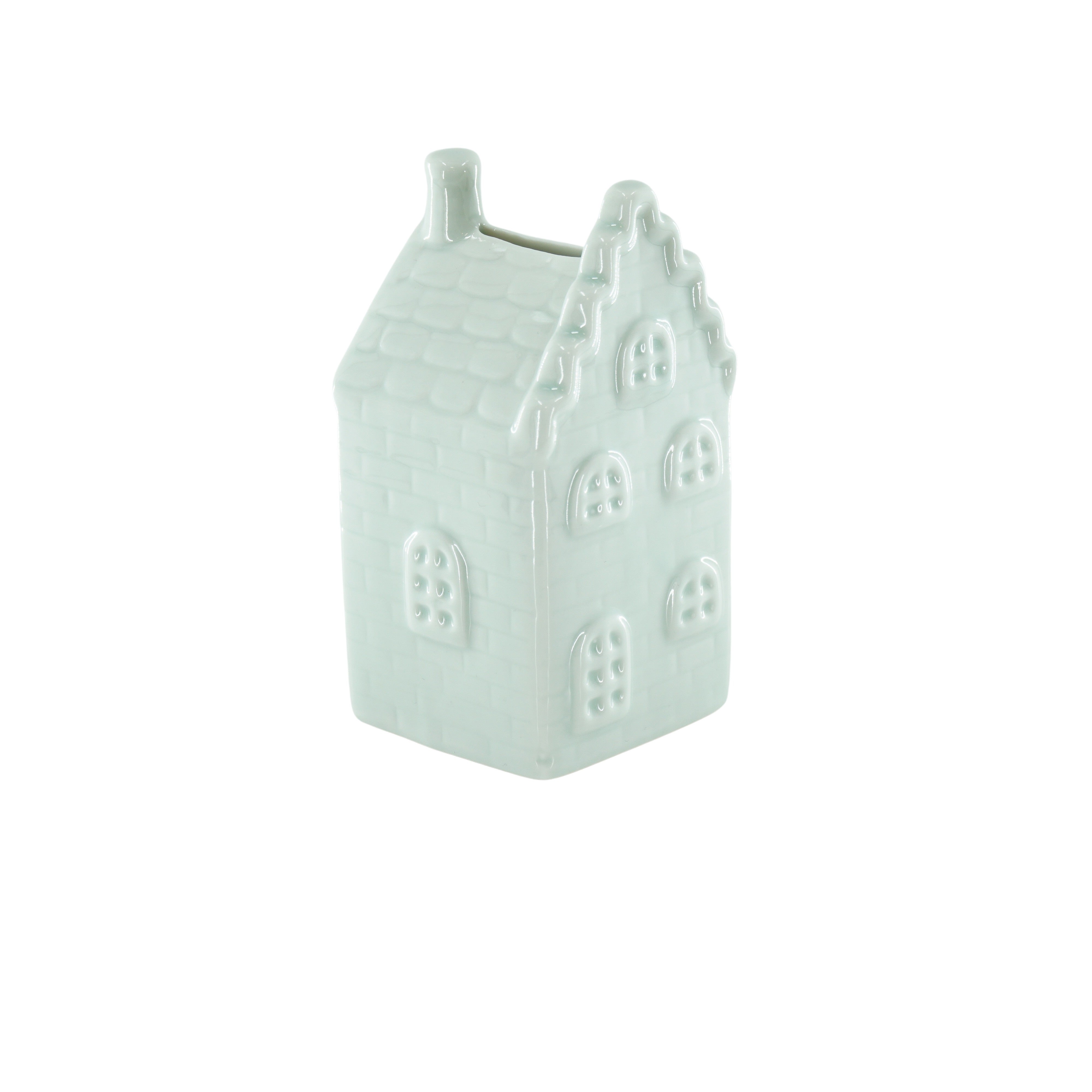 Ornament- Spaarpot Huis - Keramiek-Mintgroen 7x7x13cm