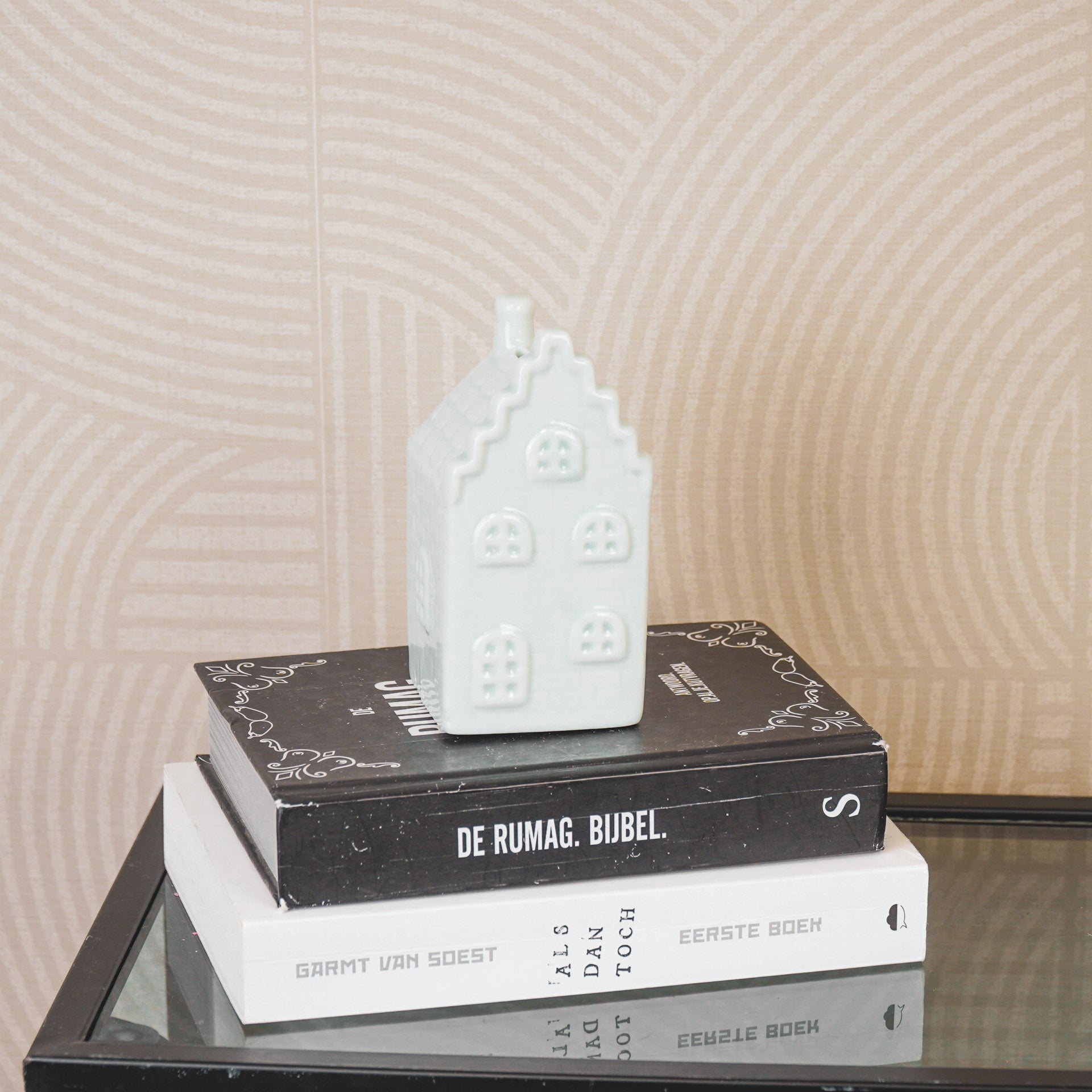 Ornament- Spaarpot Huis - Keramiek-Mintgroen 7x7x13cm