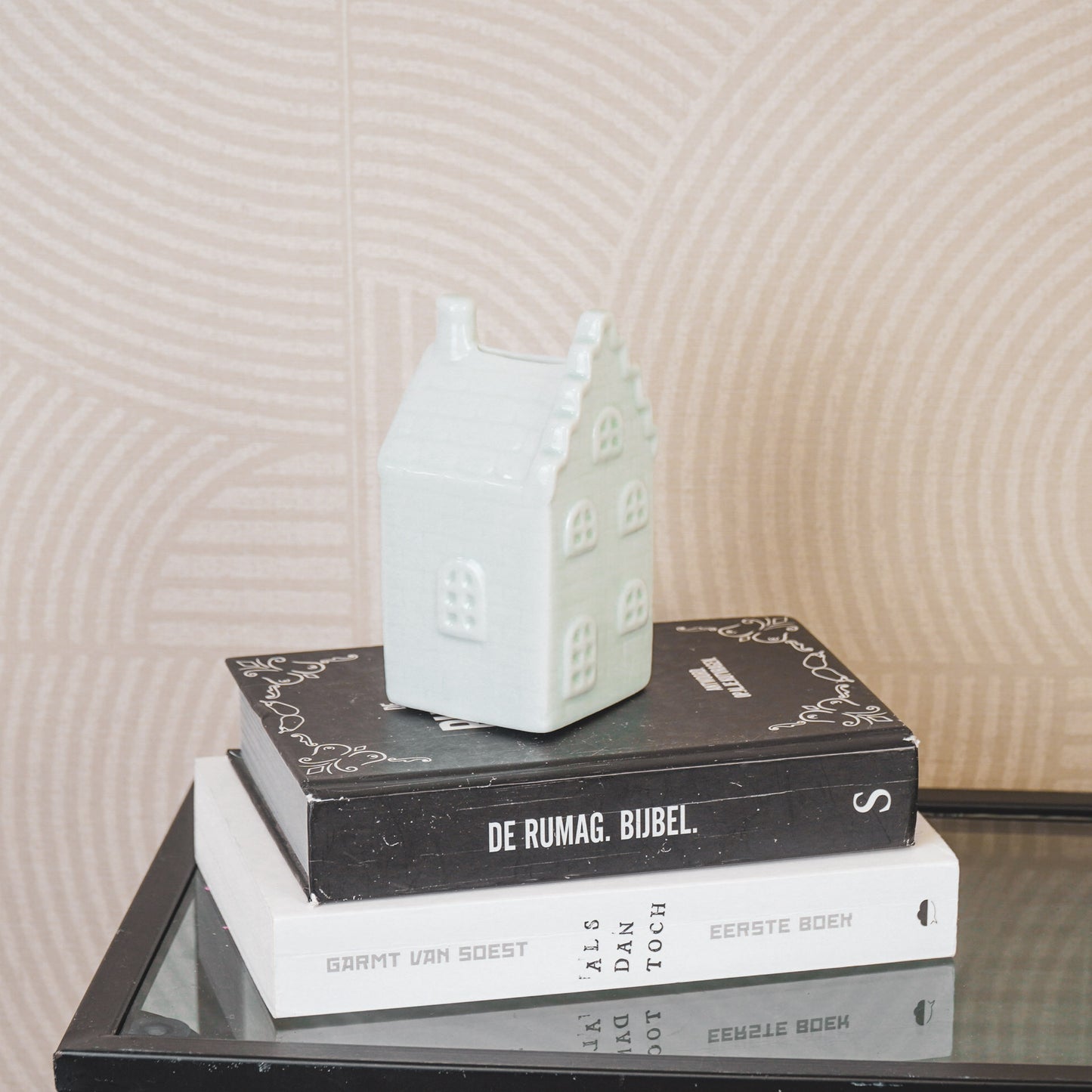 Ornament- Spaarpot Huis - Keramiek-Mintgroen 7x7x13cm