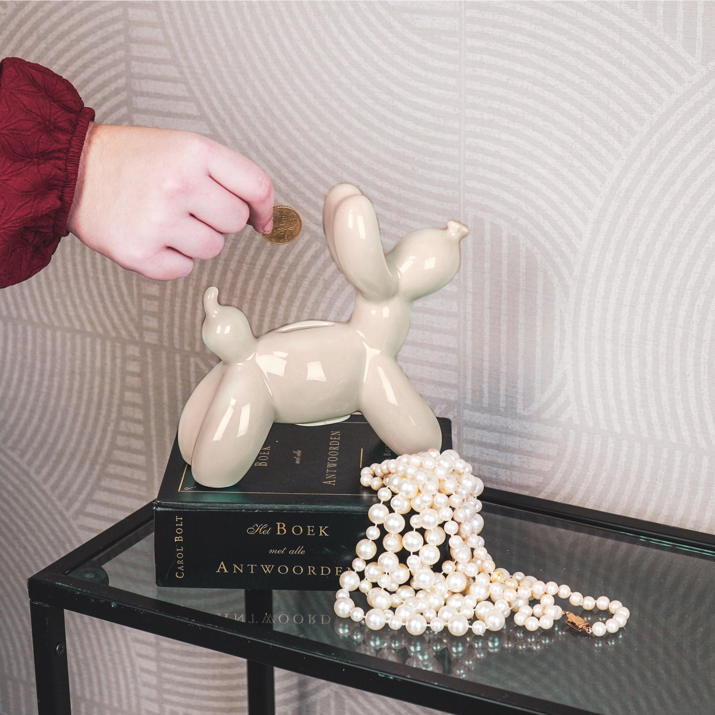 Ornament- Spaarpot Ballon Hond - Keramiek- Zand-17x7x17cm