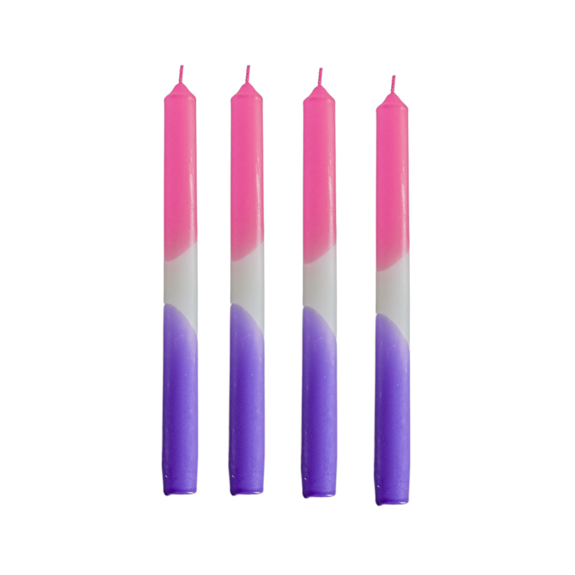 Kaarsen - Dipdye Dinerkaars - Neon Roze/Wit/Paars - S4 - 2,1x25 cm