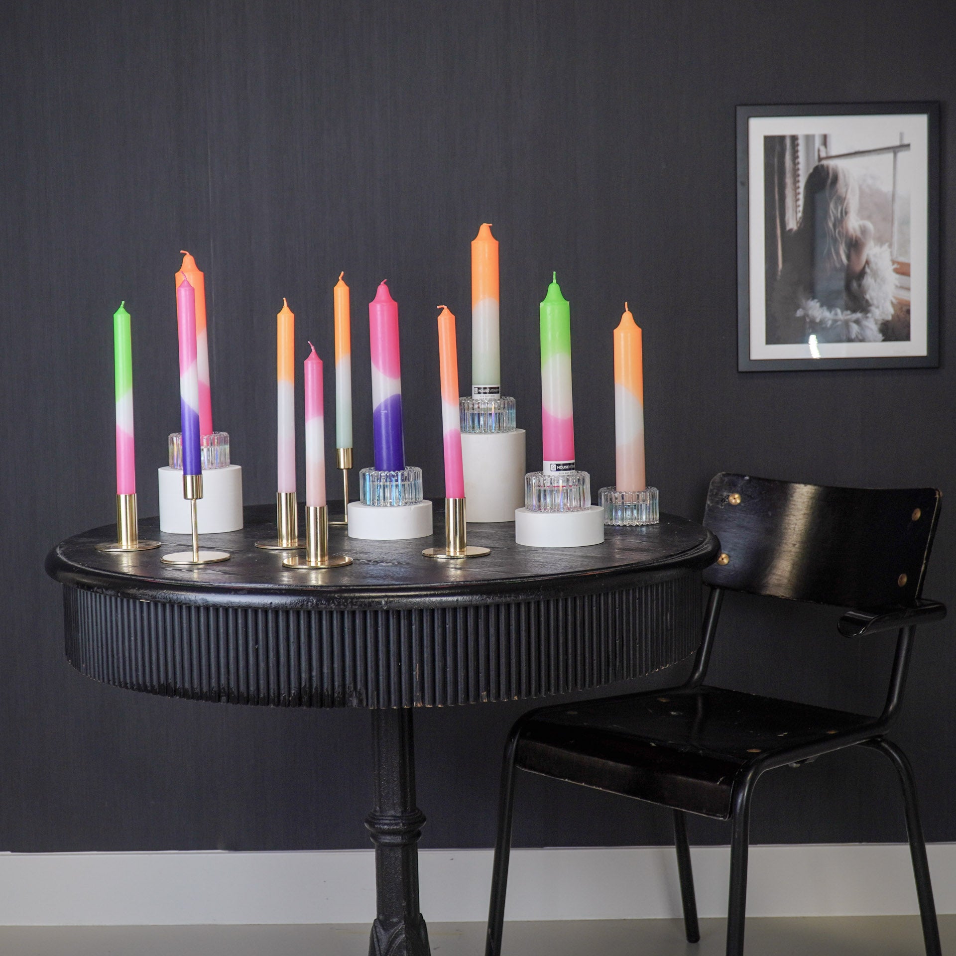 Kaarsen - Dipdye Dinerkaars - Neon Roze/Wit/Paars - S4 - 2,1x25 cm