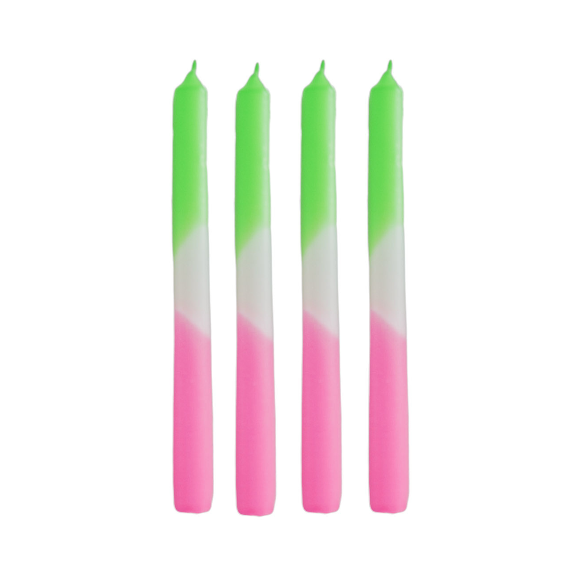 Kaarsen -Dipdye Dinerkaars- Neon Groen/Wit/Roze - S4 - 2,1x25 cm