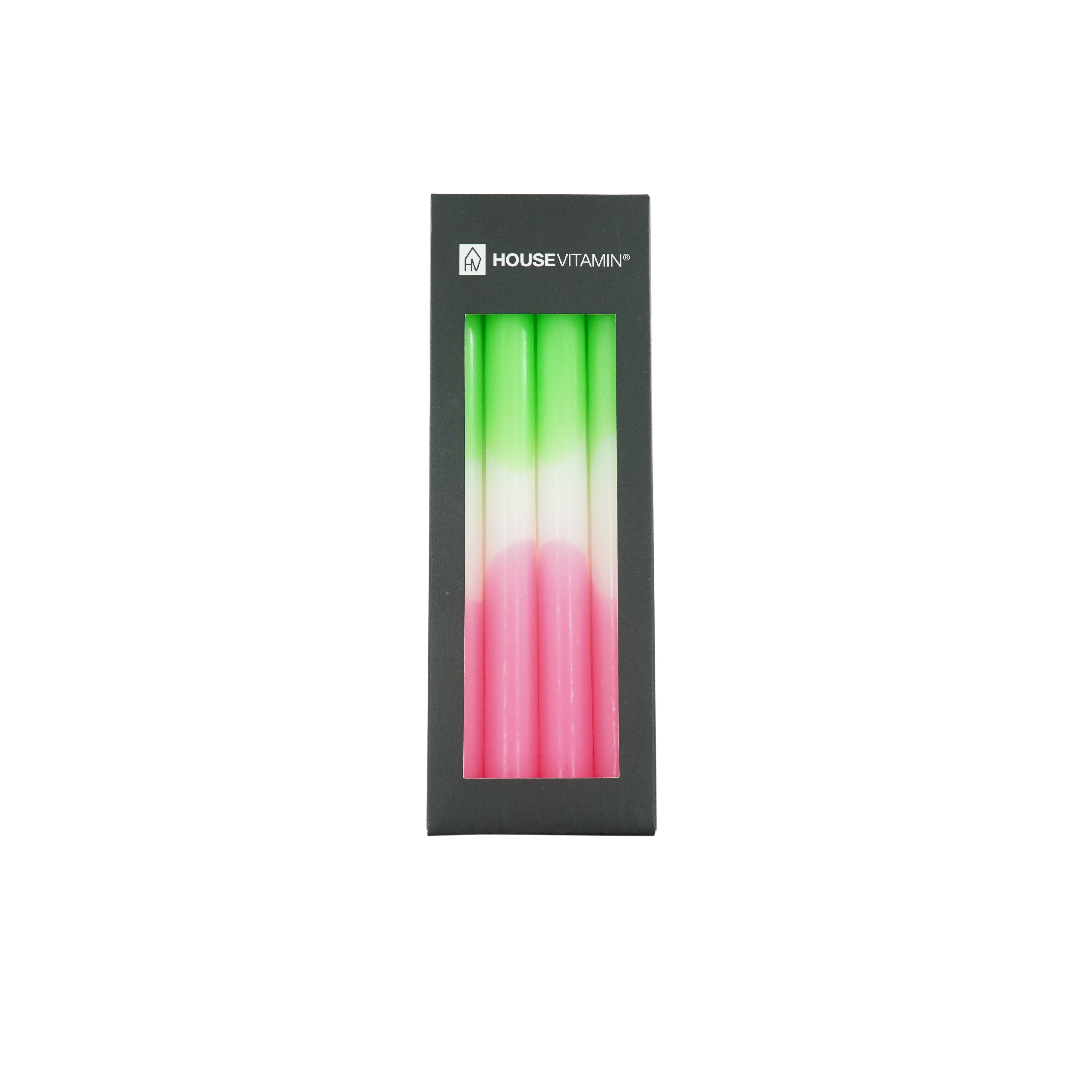 Kaarsen -Dipdye Dinerkaars- Neon Groen/Wit/Roze - S4 - 2,1x25 cm