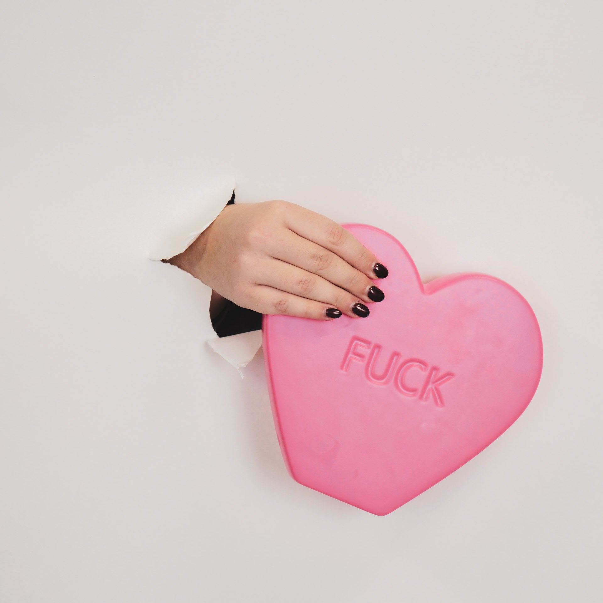 Ornament- Snoephart Sierbeeld 'FUCK'- Keramiek- Fluor Roze- 20x4x18,5cm