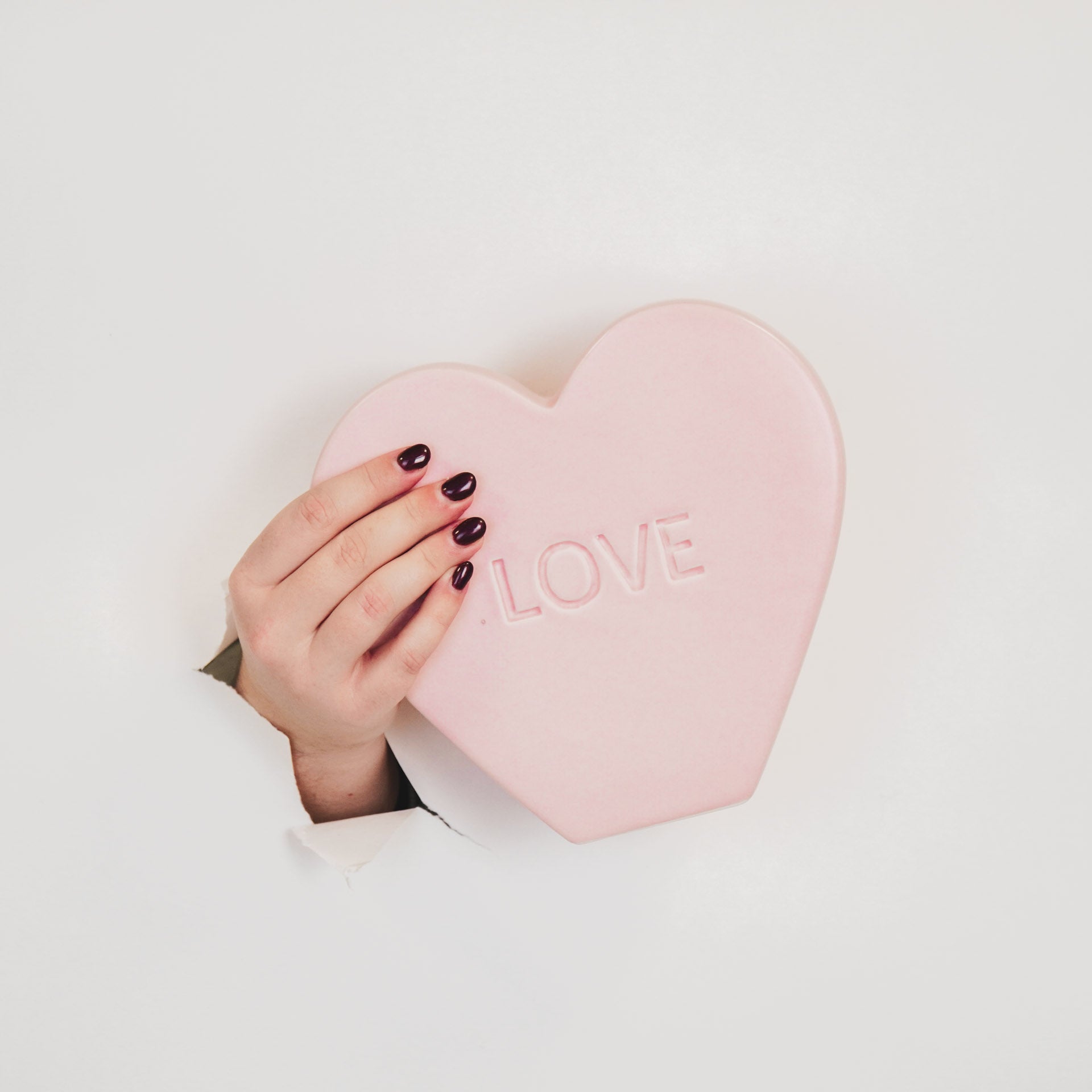 Ornament- Snoephart Beeld 'LOVE'- Keramiek- Licht Roze- 20x4x18,5cm