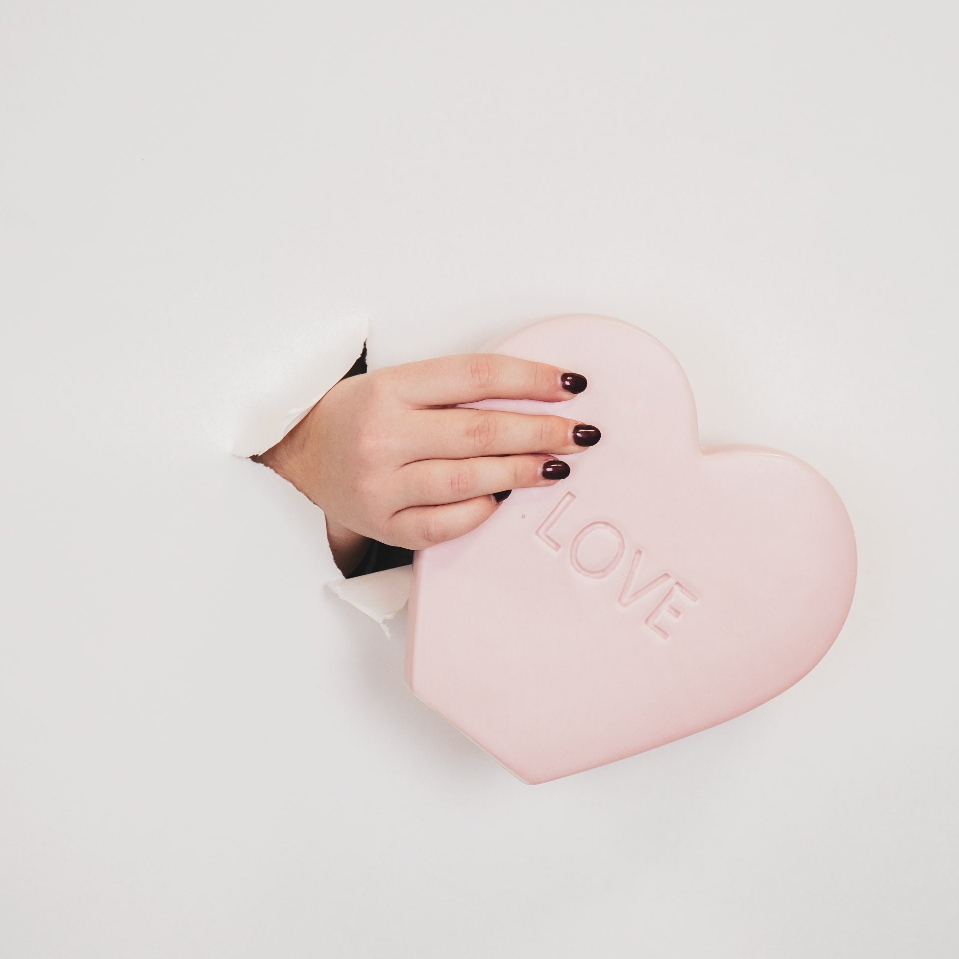 Ornament- Snoephart Beeld 'LOVE'- Keramiek- Licht Roze- 20x4x18,5cm