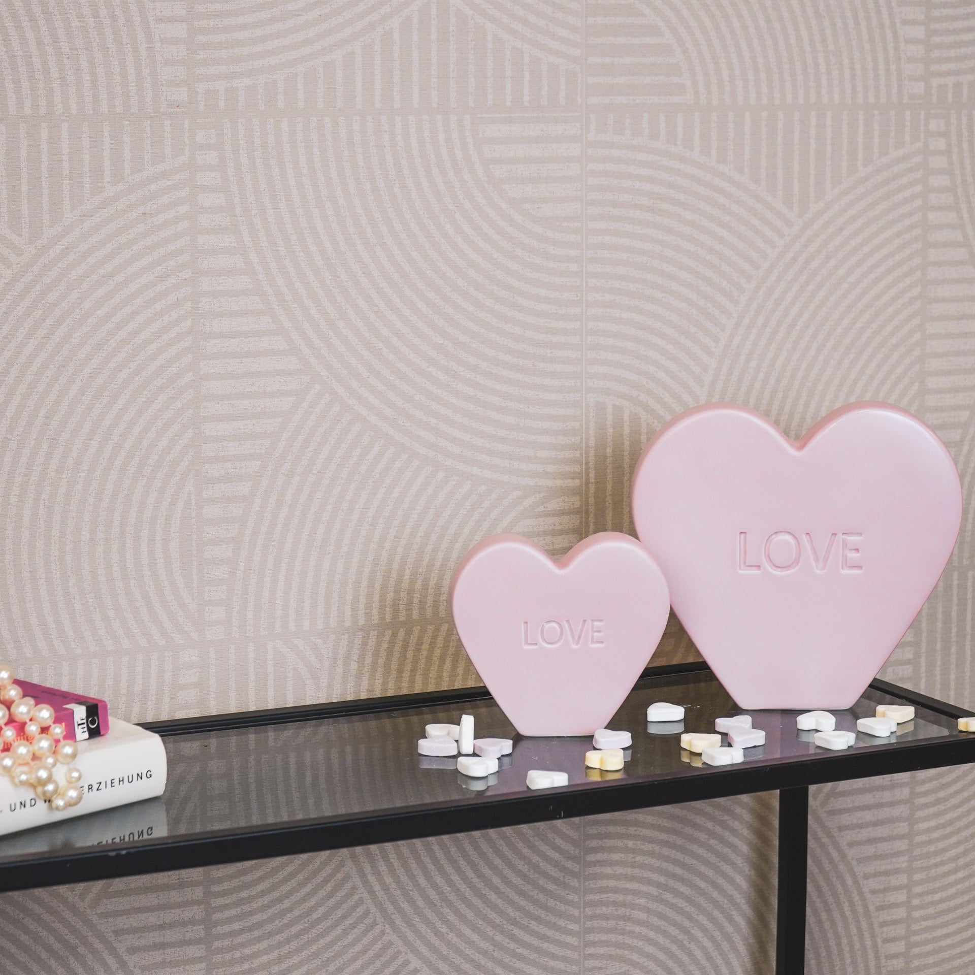 Ornament- Snoephart Beeld 'LOVE'- Keramiek- Licht Roze- 20x4x18,5cm