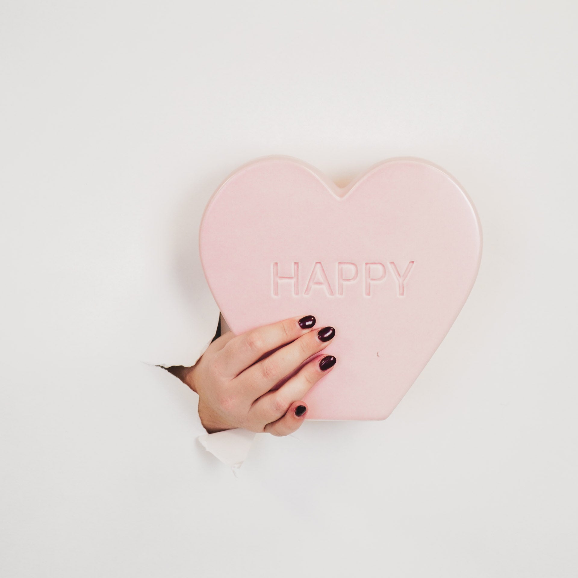 Ornament- Snoephart Beeld 'HAPPY'- Keramiek- Licht Roze- 20x4x18,5cm