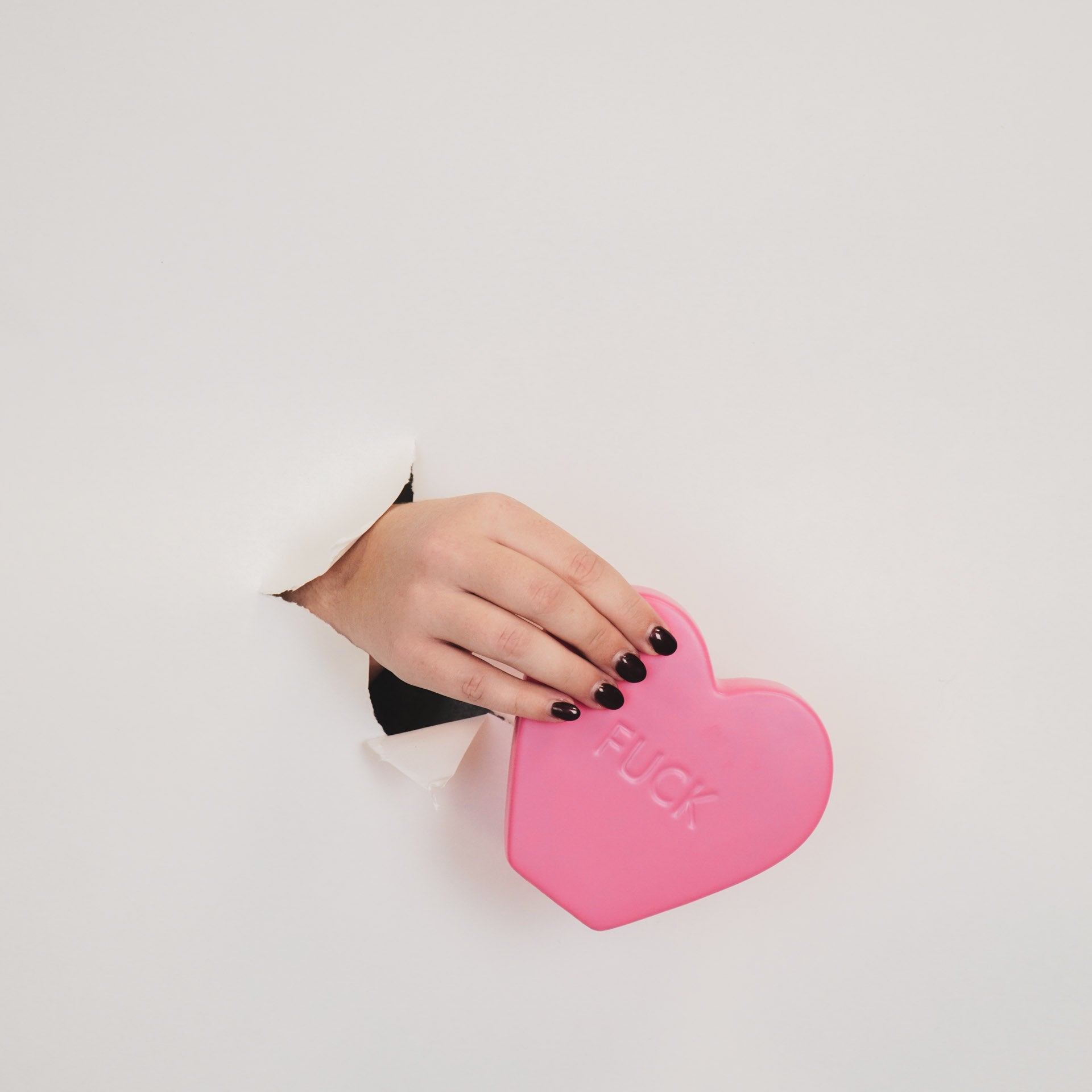 Ornament- Snoephart Beeld 'FUCK'- Keramiek- Fluor Roze- 13x4x11,5cm