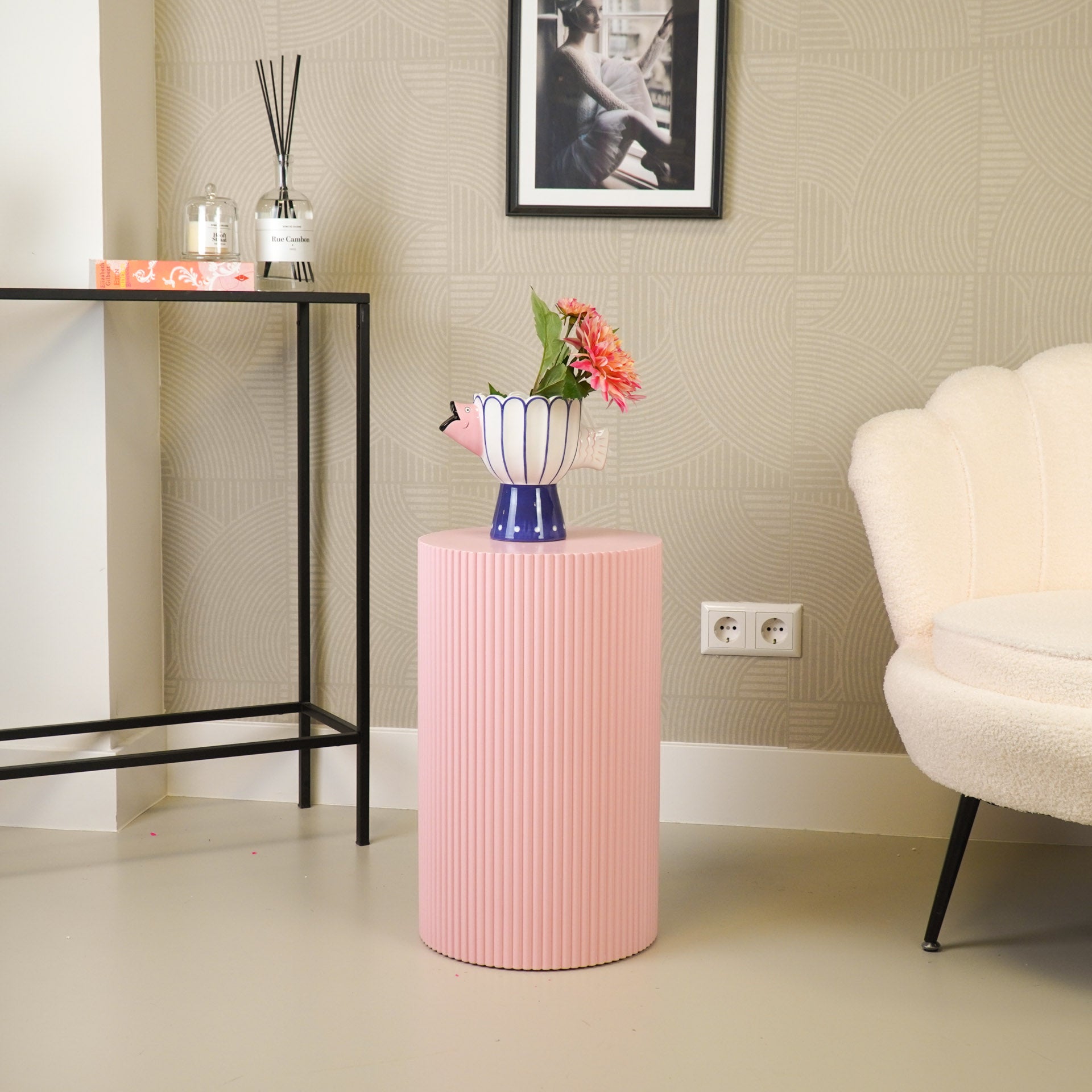 Bijzettafel /Pilaar- Cilinder - MDF - Licht Roze - 30x30x54cm