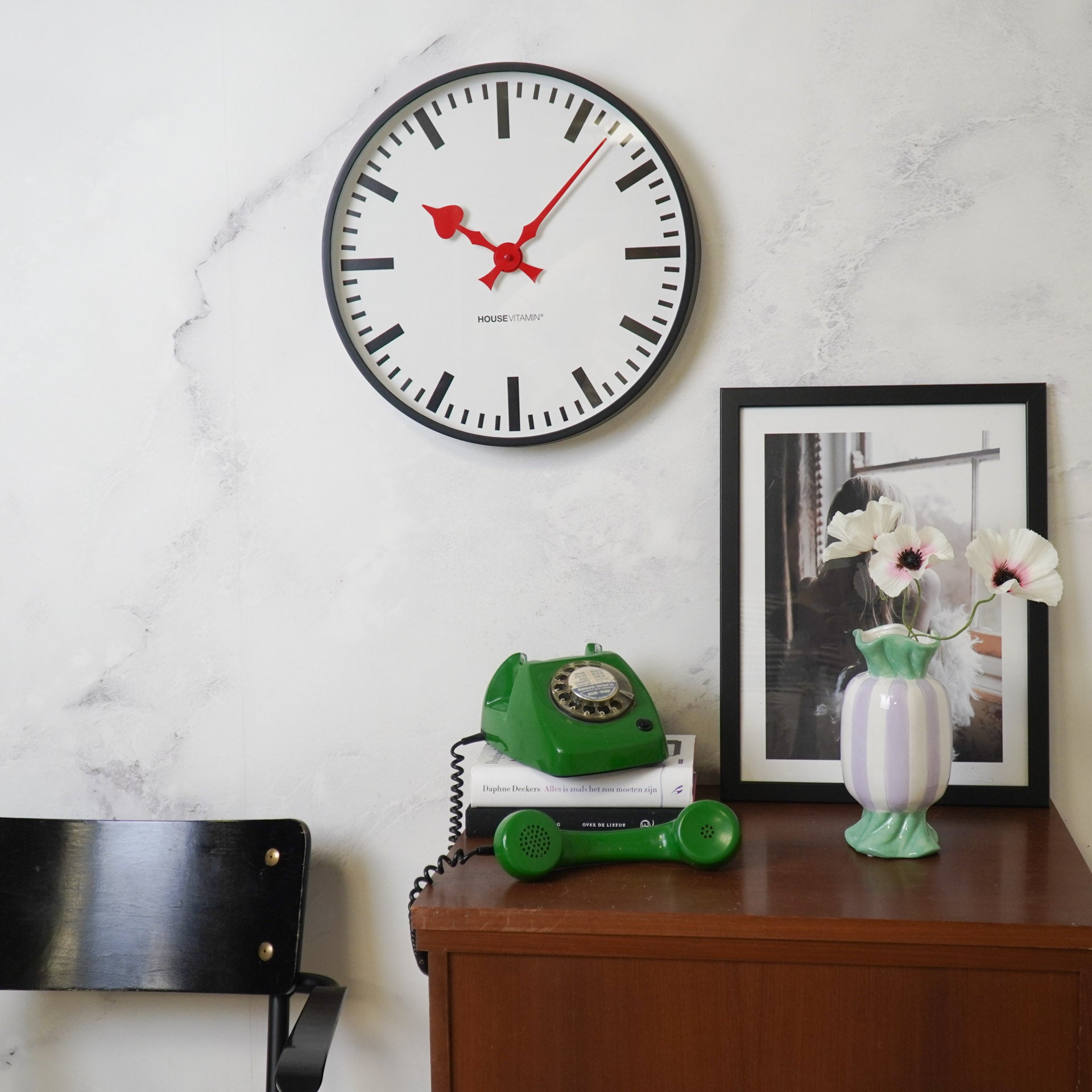 Klok- Wandklok Station- Wit/ Zwart - 40x40x4cm