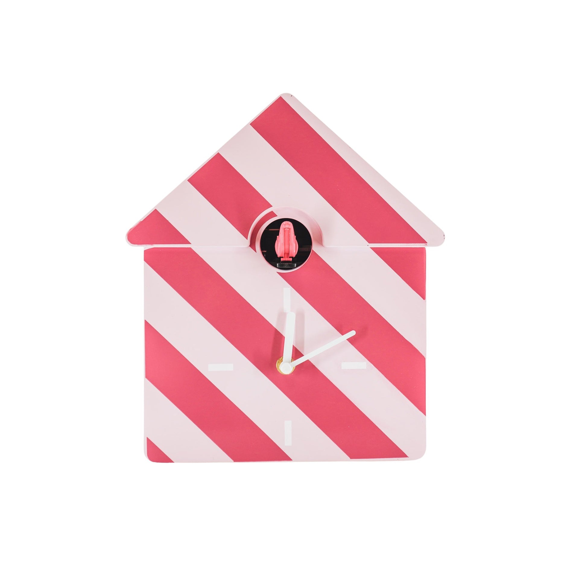Klok- Wandklok Koekoeksklok - Gestreept Patroon- Licht roze / Neon Roze - 24x27x9cm