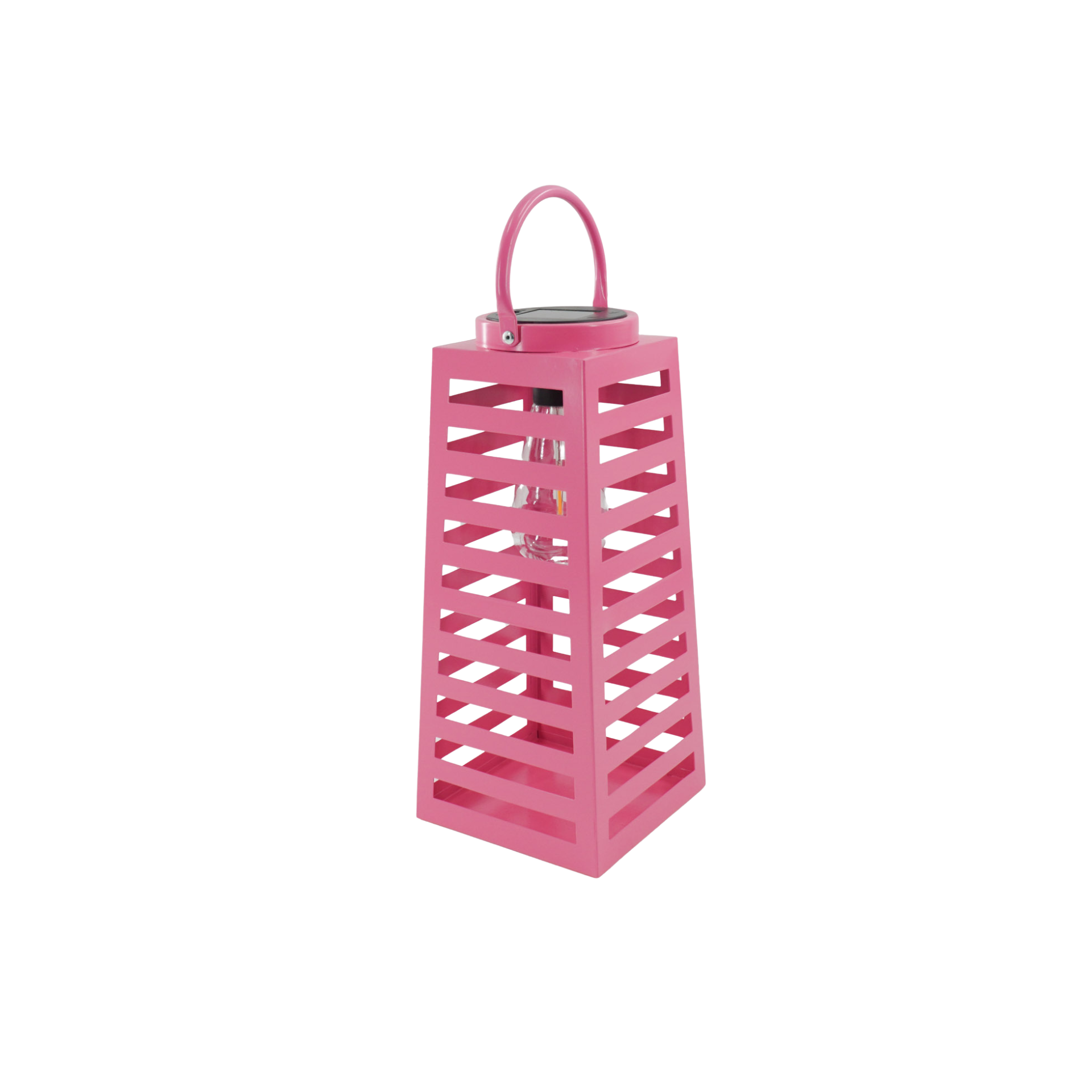 Lamp- Lantaarn/ Windlicht - Solar - Metaal - Roze - 14x14x32,5cm