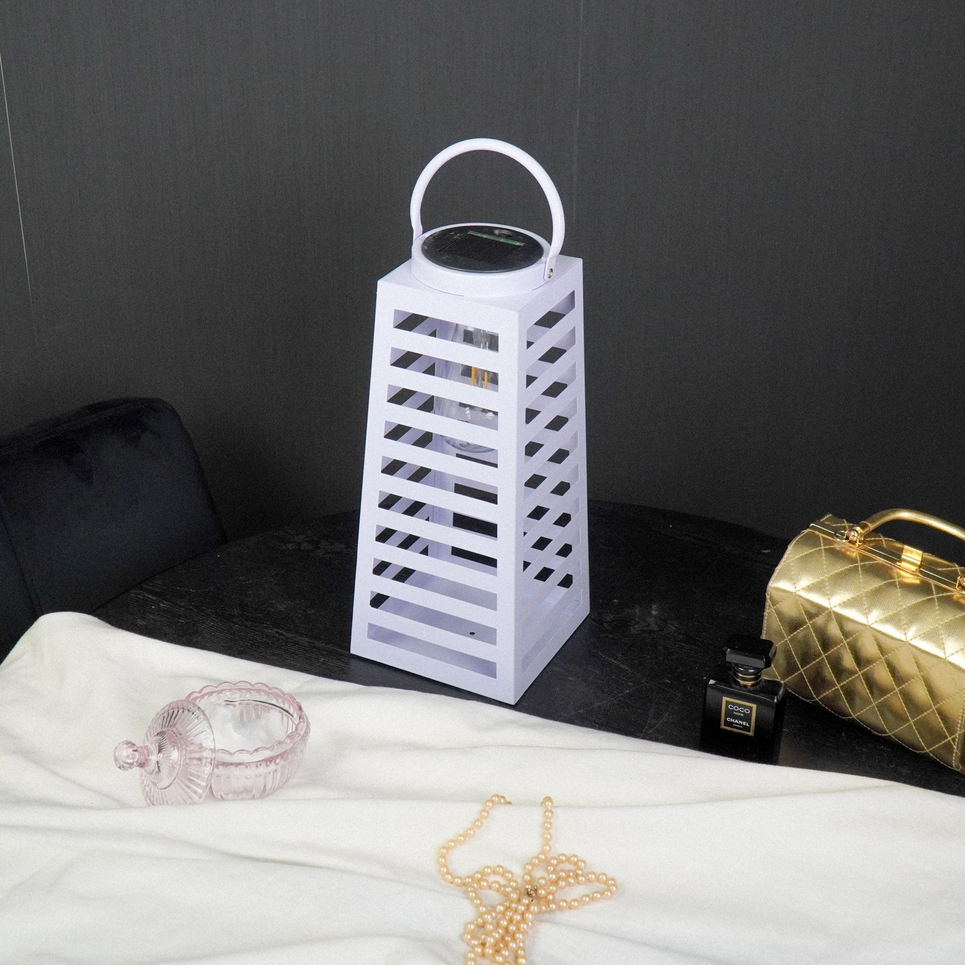 Lamp- Lantaarn/ Windlicht - Solar - Metaal - Lila - 14x14x32,5cm